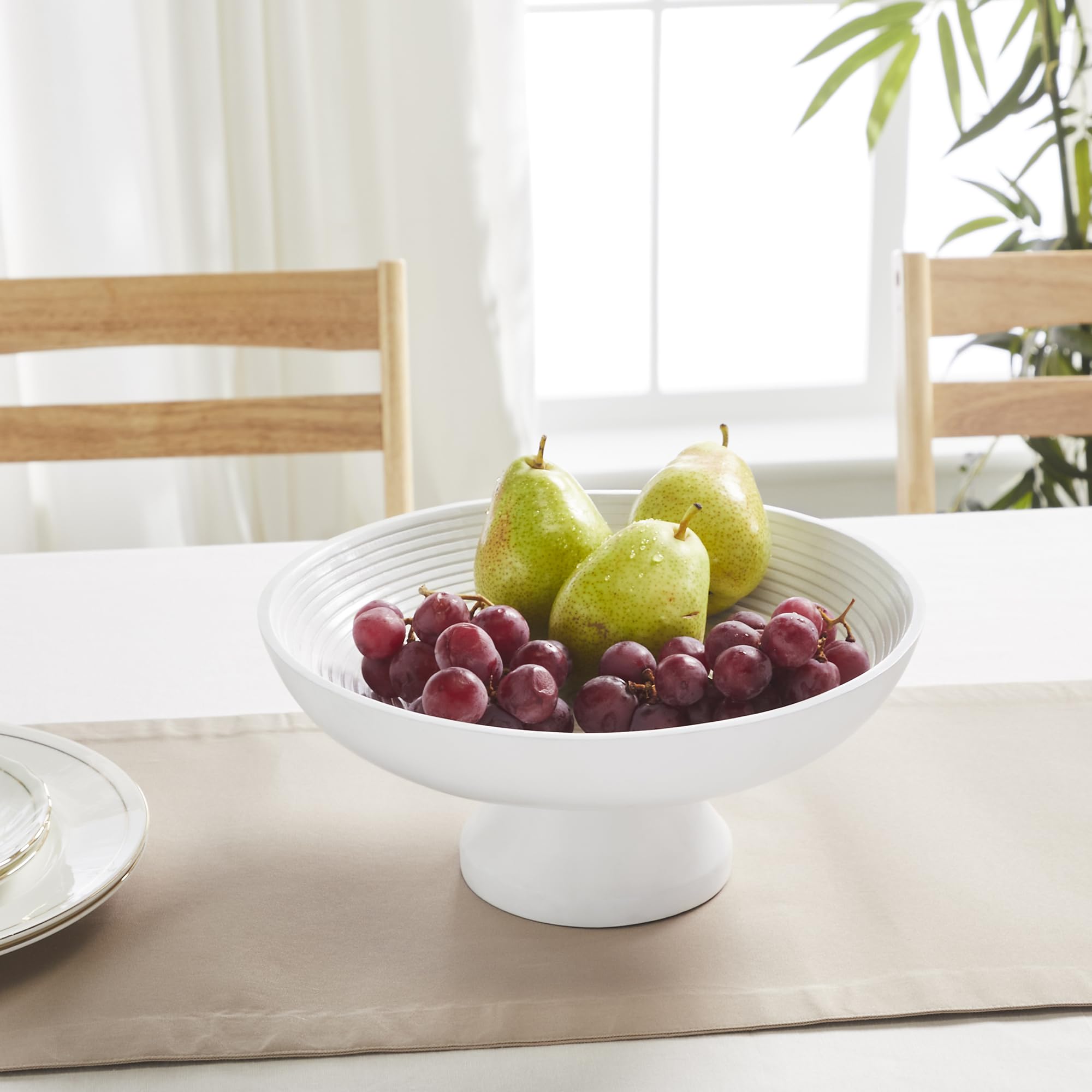 Ribbed White Wooden Bowl
