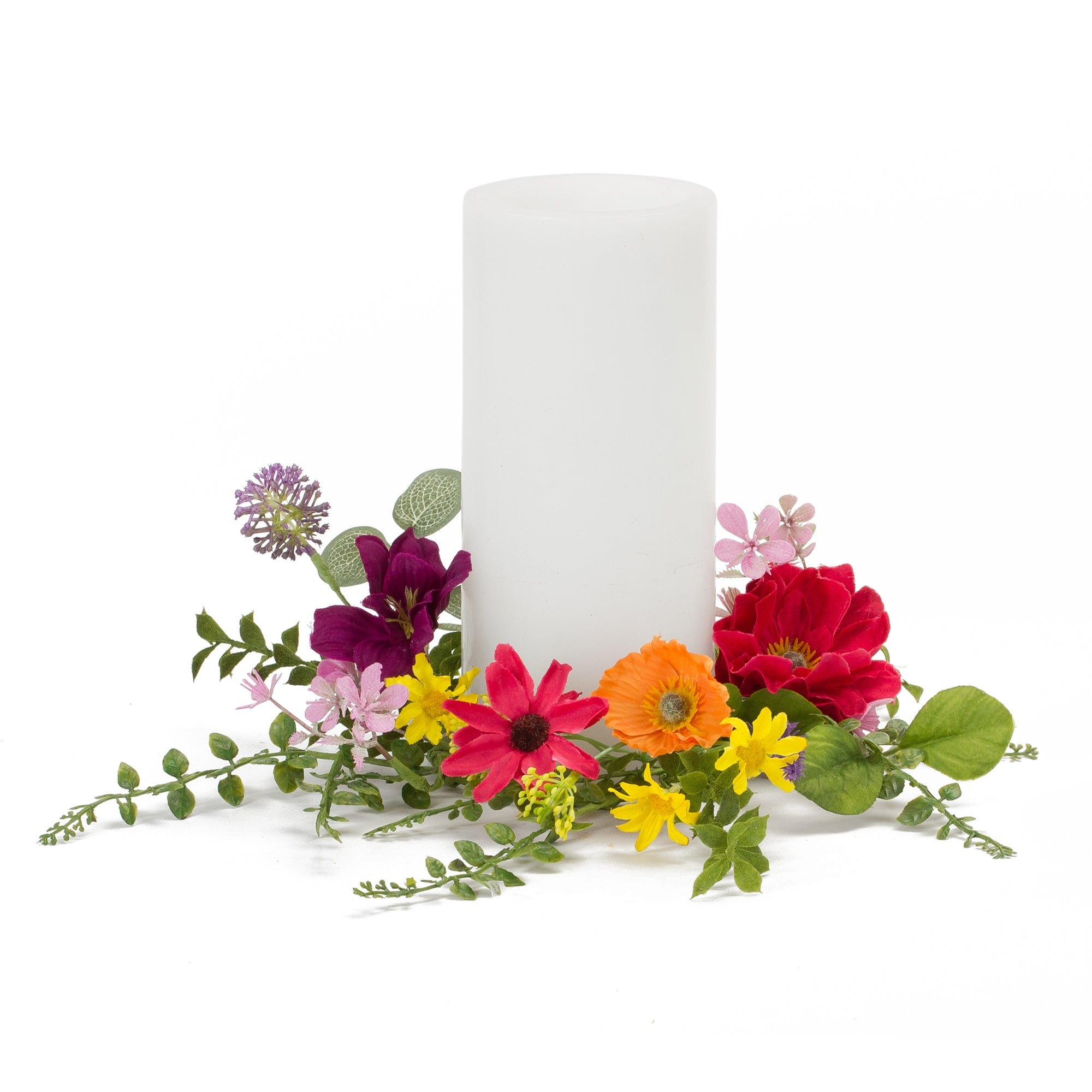Mixed Floral Candle Ring 11.5"D Polyester/ (Fits a 4" Candle)