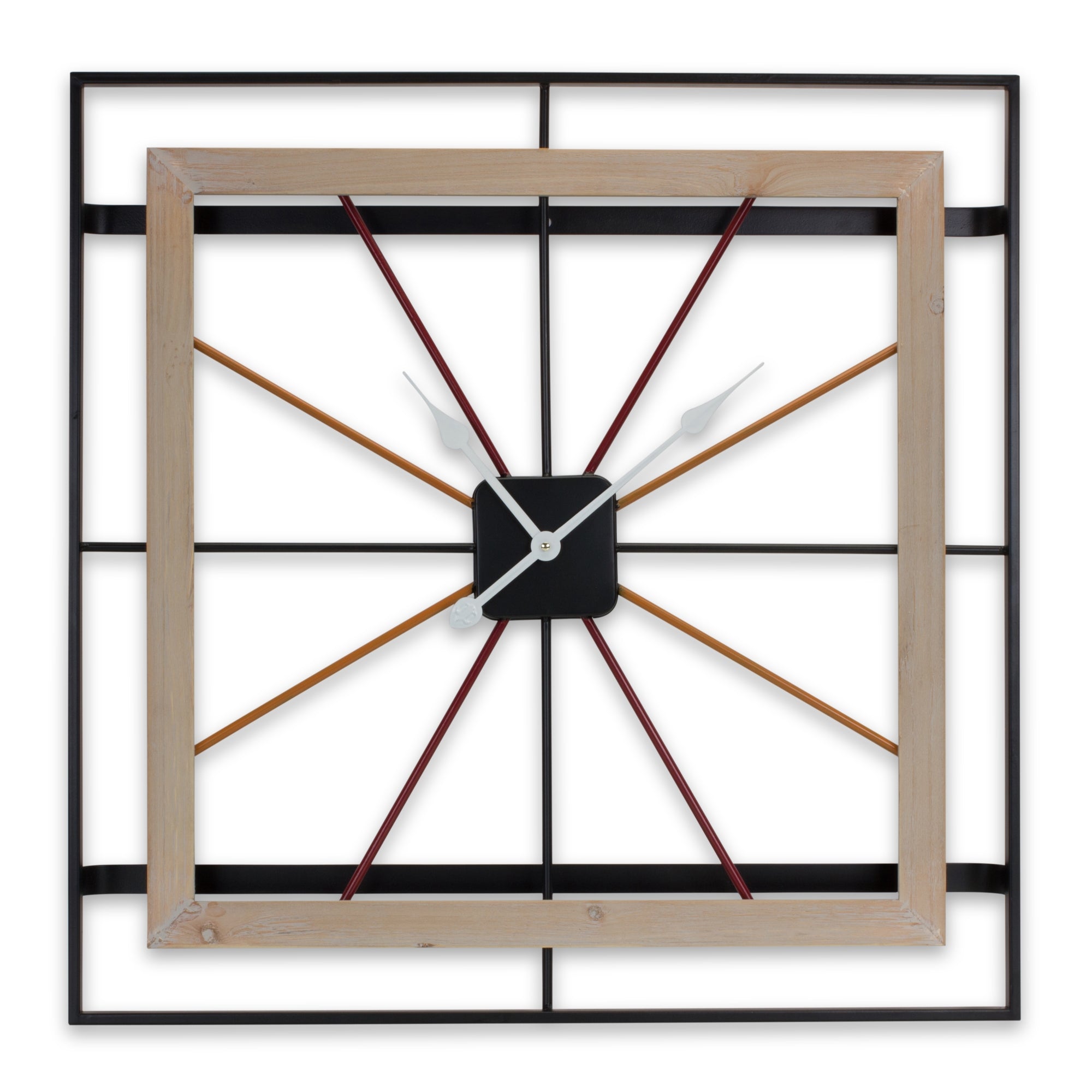Wall Clock 30”SQ Iron/Wood 1 AA Battery, Not Included
