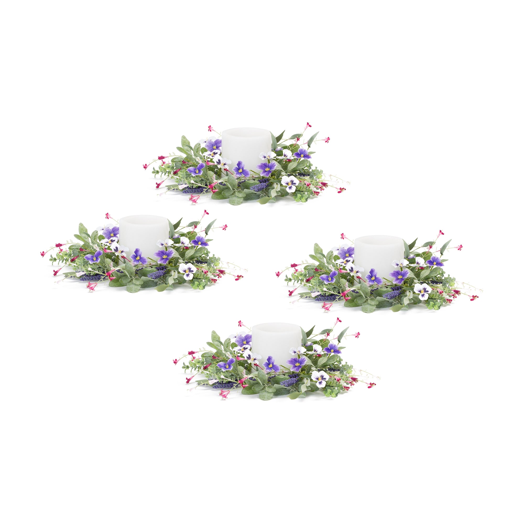 Mixed Foliage and Pansy Candle Ring (Set of 4)