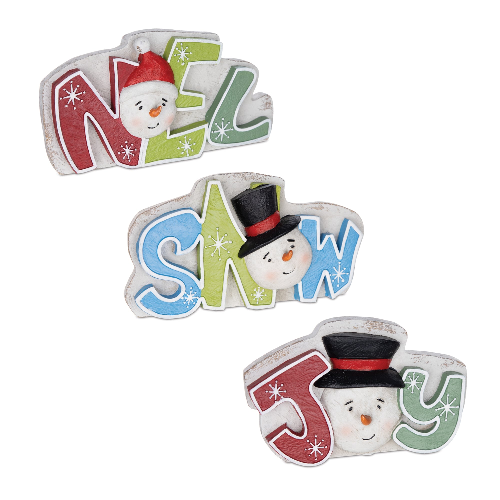 Joy/Snow/Noel Sign (3 Asst) 7"L x 4.25"H Resin
