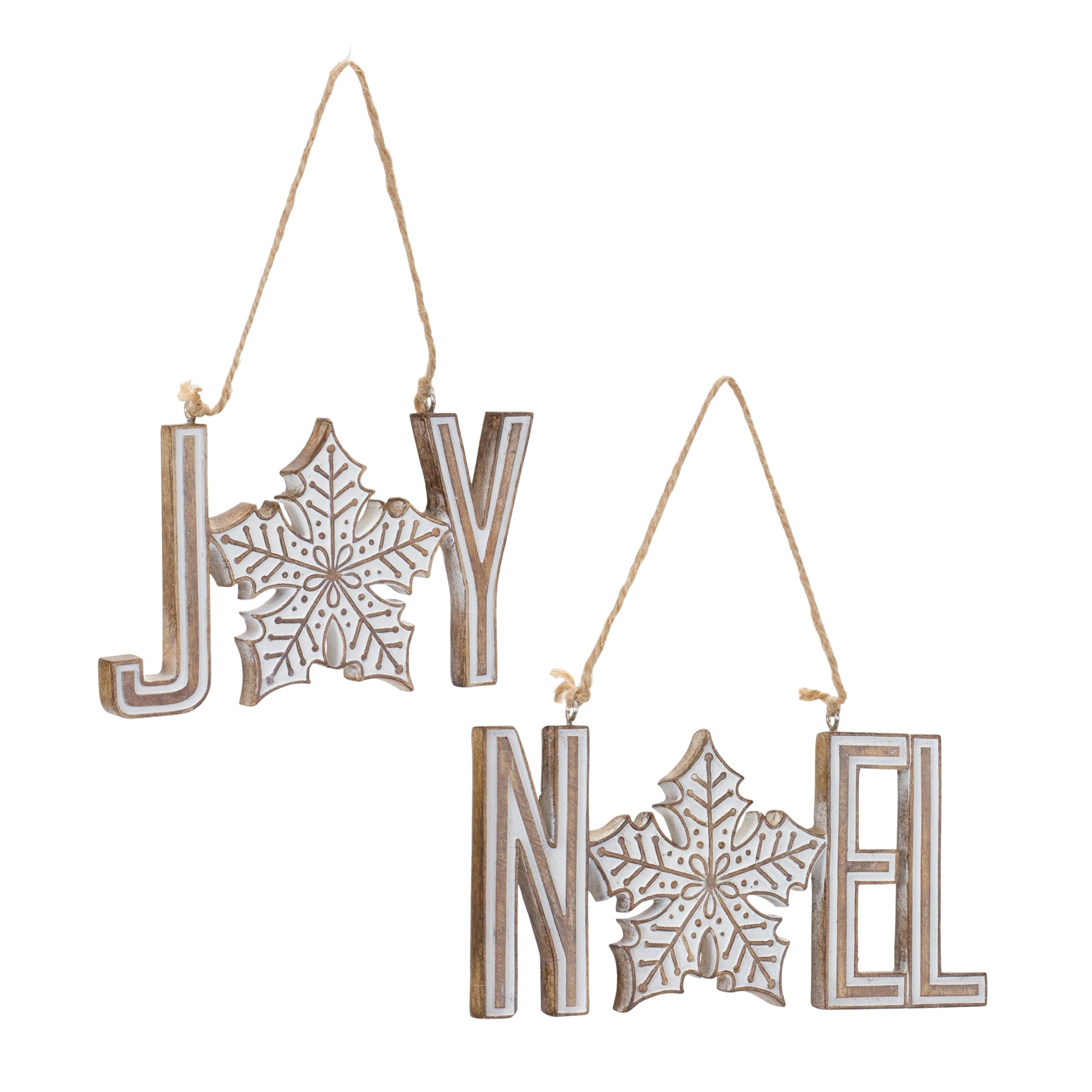 Joy and Noel Ornament (2 Asst) 3"H, 3.5"H Resin