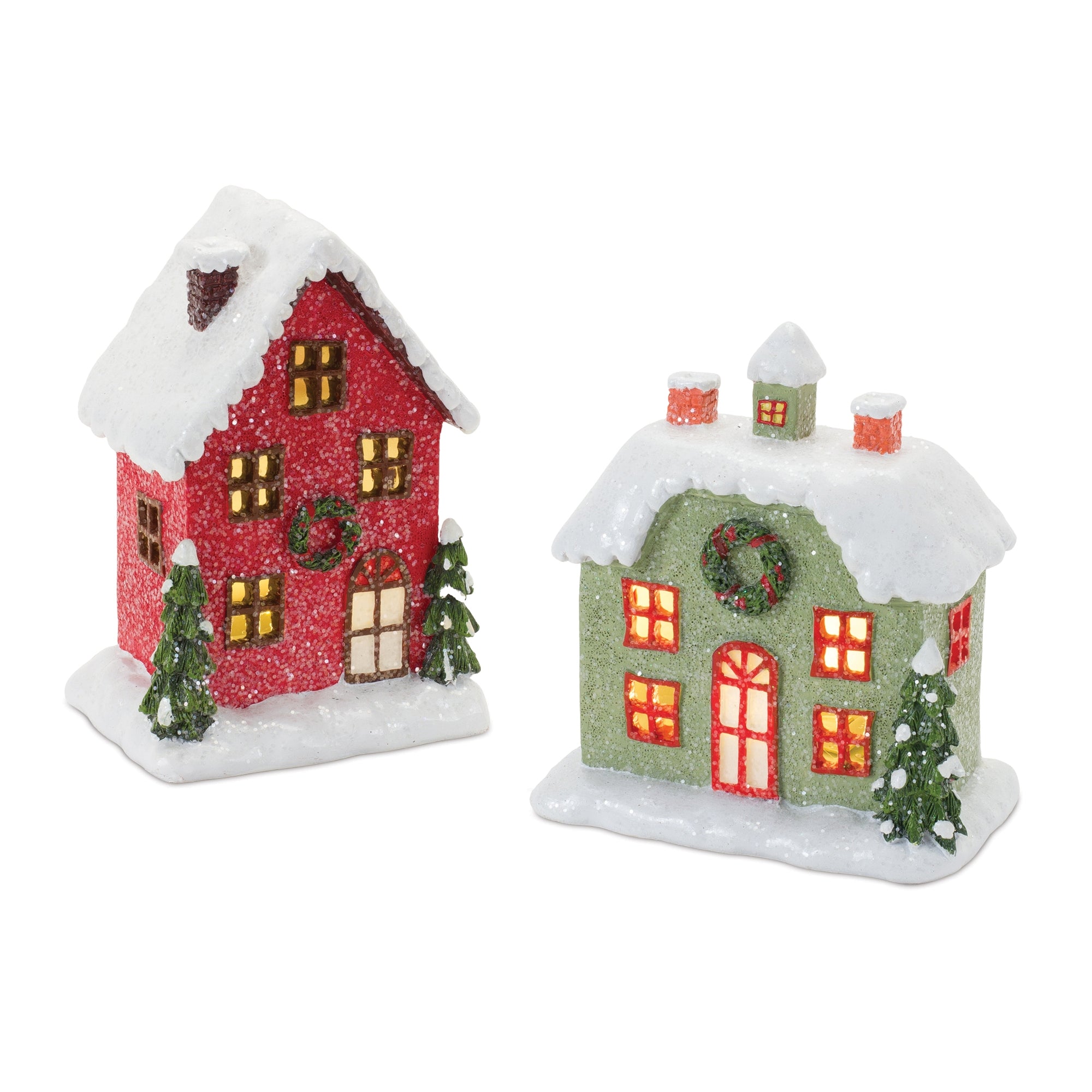 LED House (2 Asst) 5.75"H, 6"H Resin 2 AA Batteries, Not Included