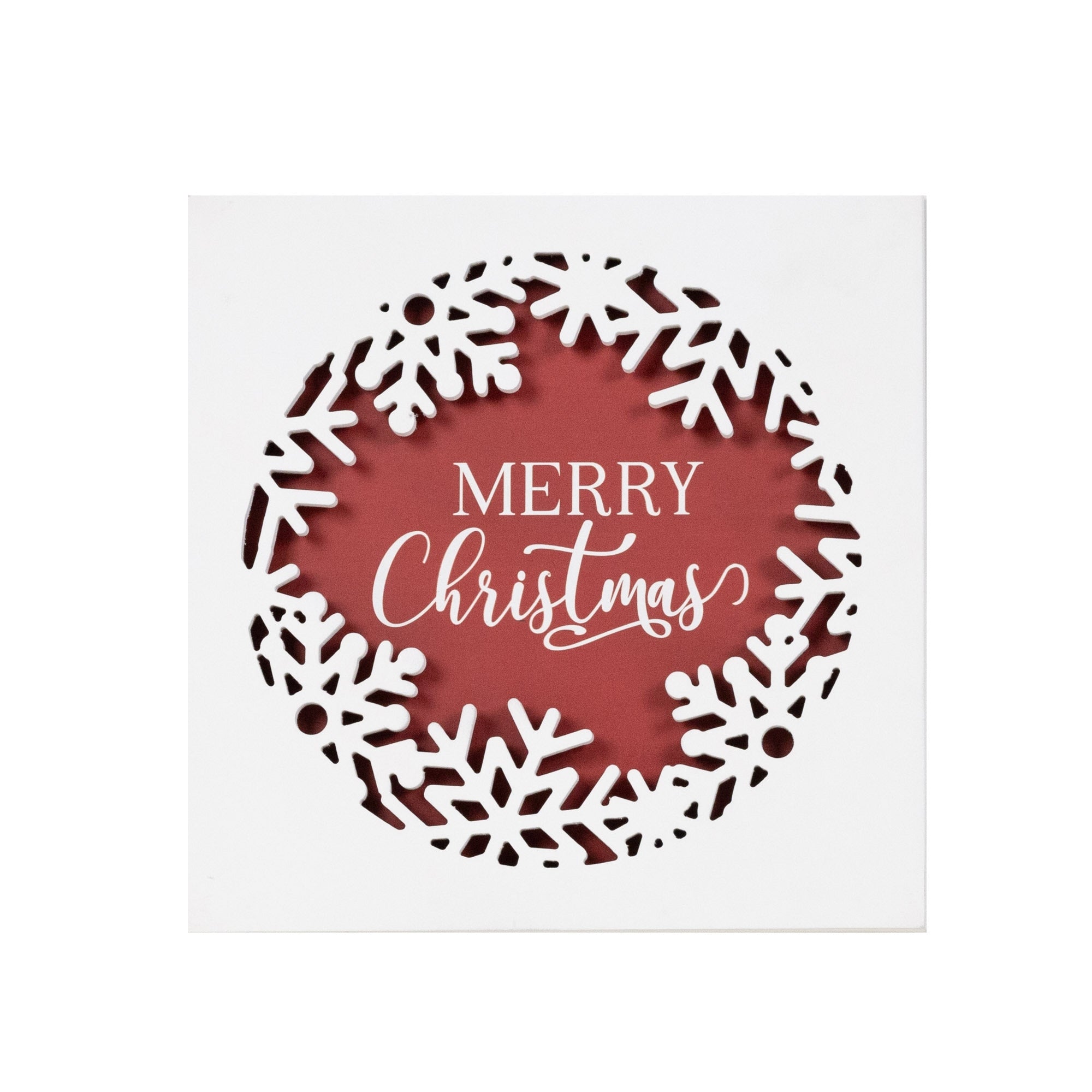 Merry Christmas Plaque 12”SQ Wood/Wood