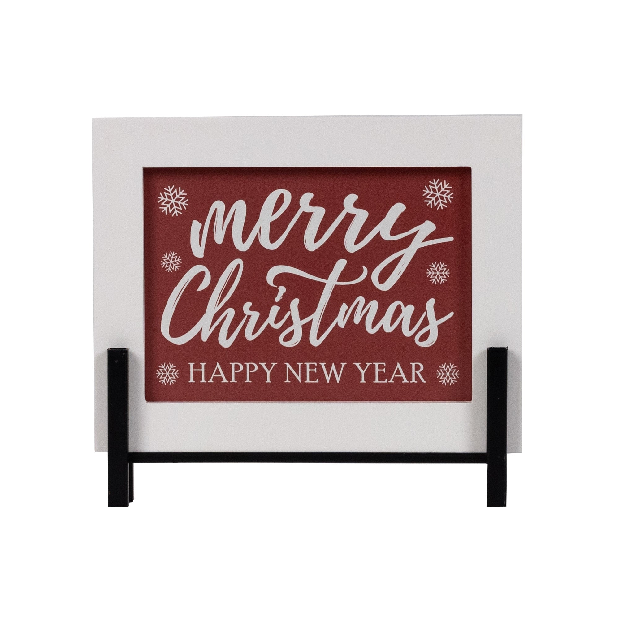 Merry Christmas/Happy New Year Sign 8.5"L x 7.75"H Wood/Wood