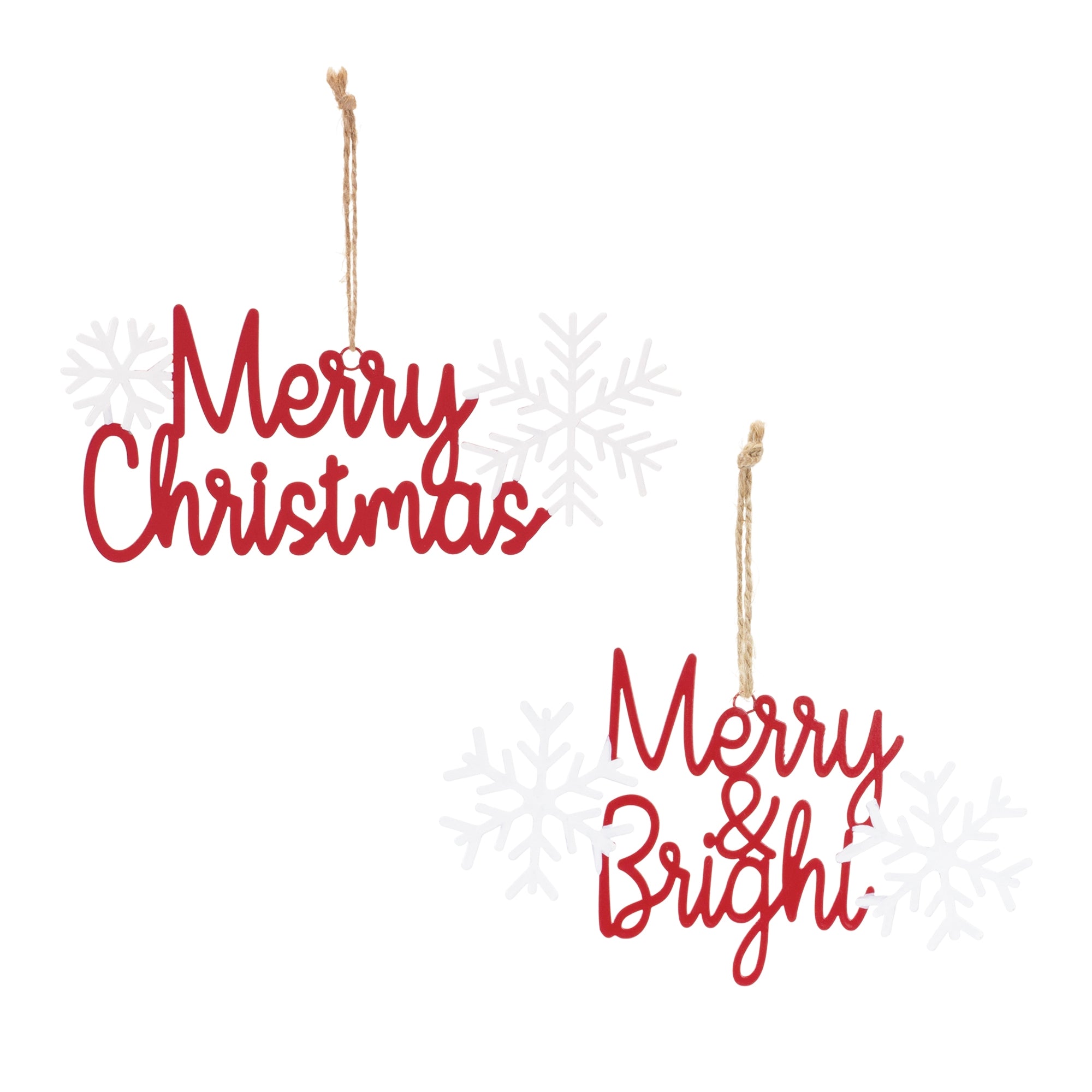 Merry & Bright and Merry Christmas Ornament (2 Asst) 8"L x 3.75"H Metal