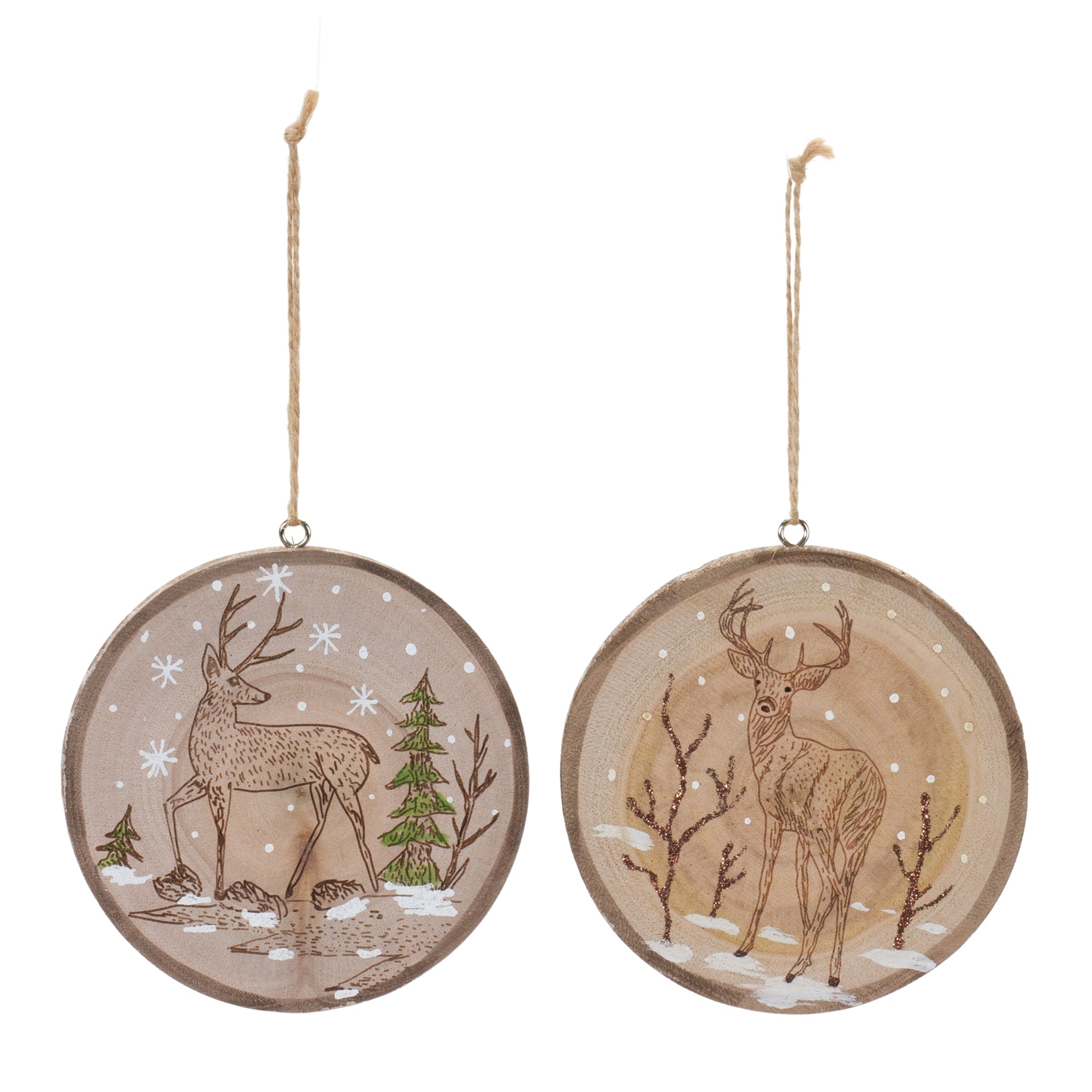 Deer Disc Ornament (2 Asst) 4”H Wood