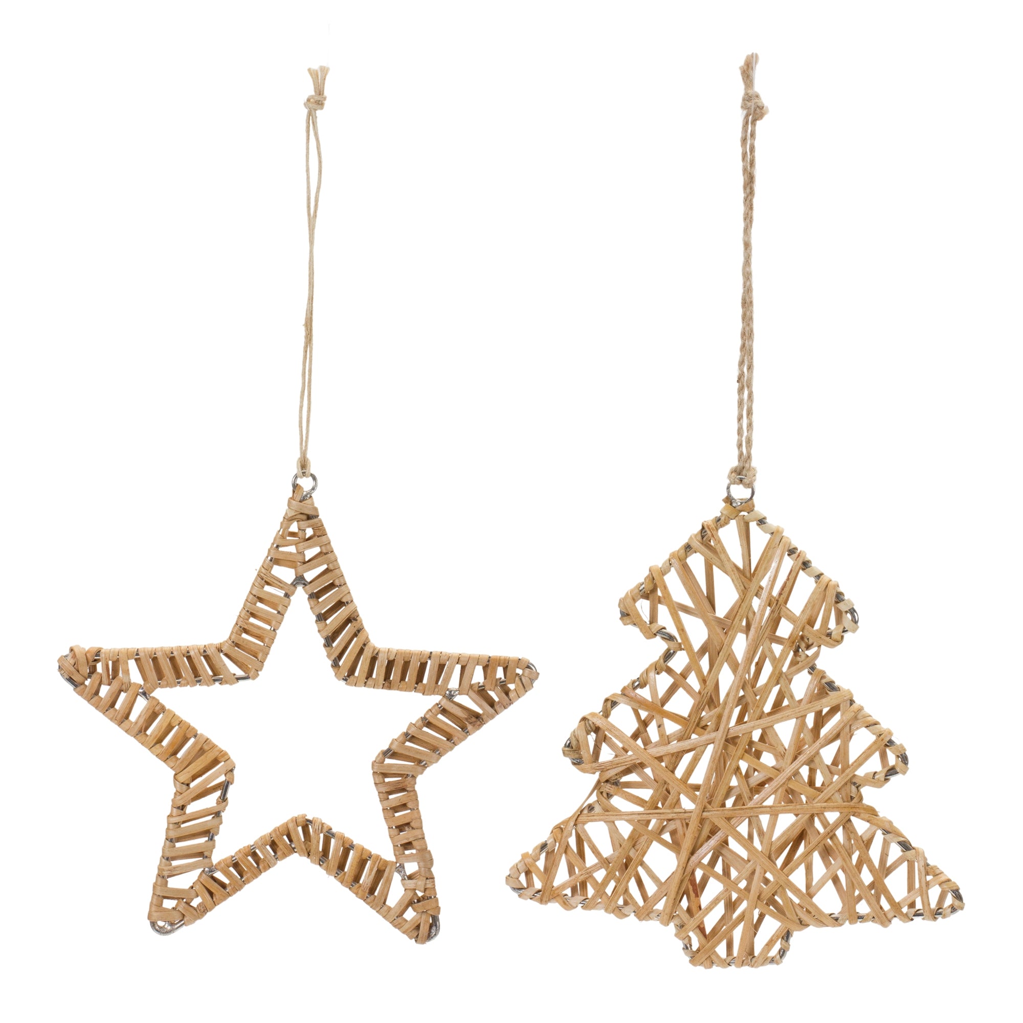 Star and Tree Ornament (2 Asst) 6”H Iron/Rattan
