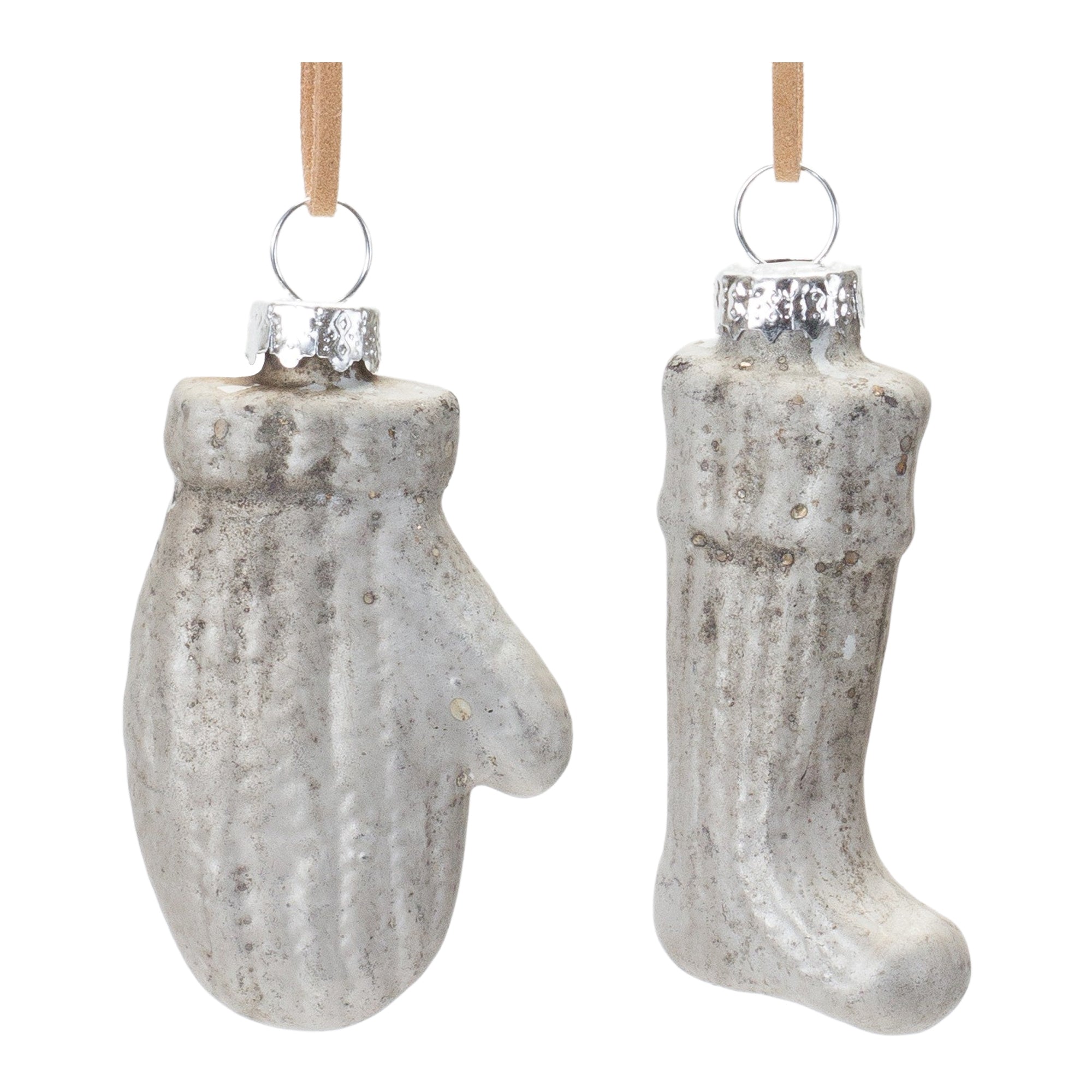 Mitten and Stocking Ornament (2 Asst) 3.25”H Glass