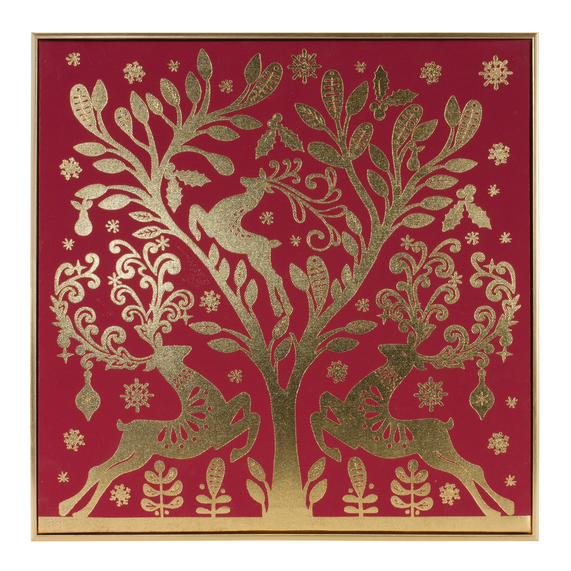 Framed Christmas Deer Print 15.5”SQ Wood/