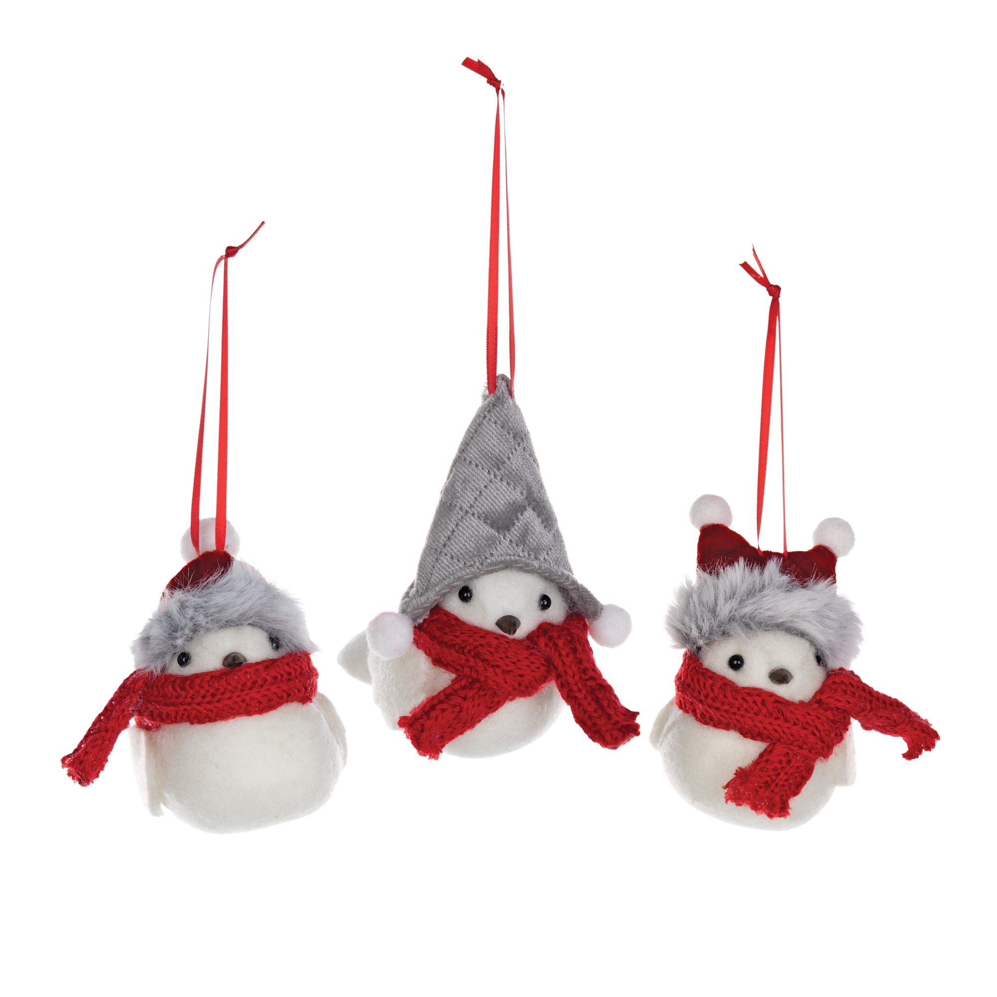 Winter Bird Ornament (3 Asst) 4"H, 4"H, 5"H Foam/Polyester