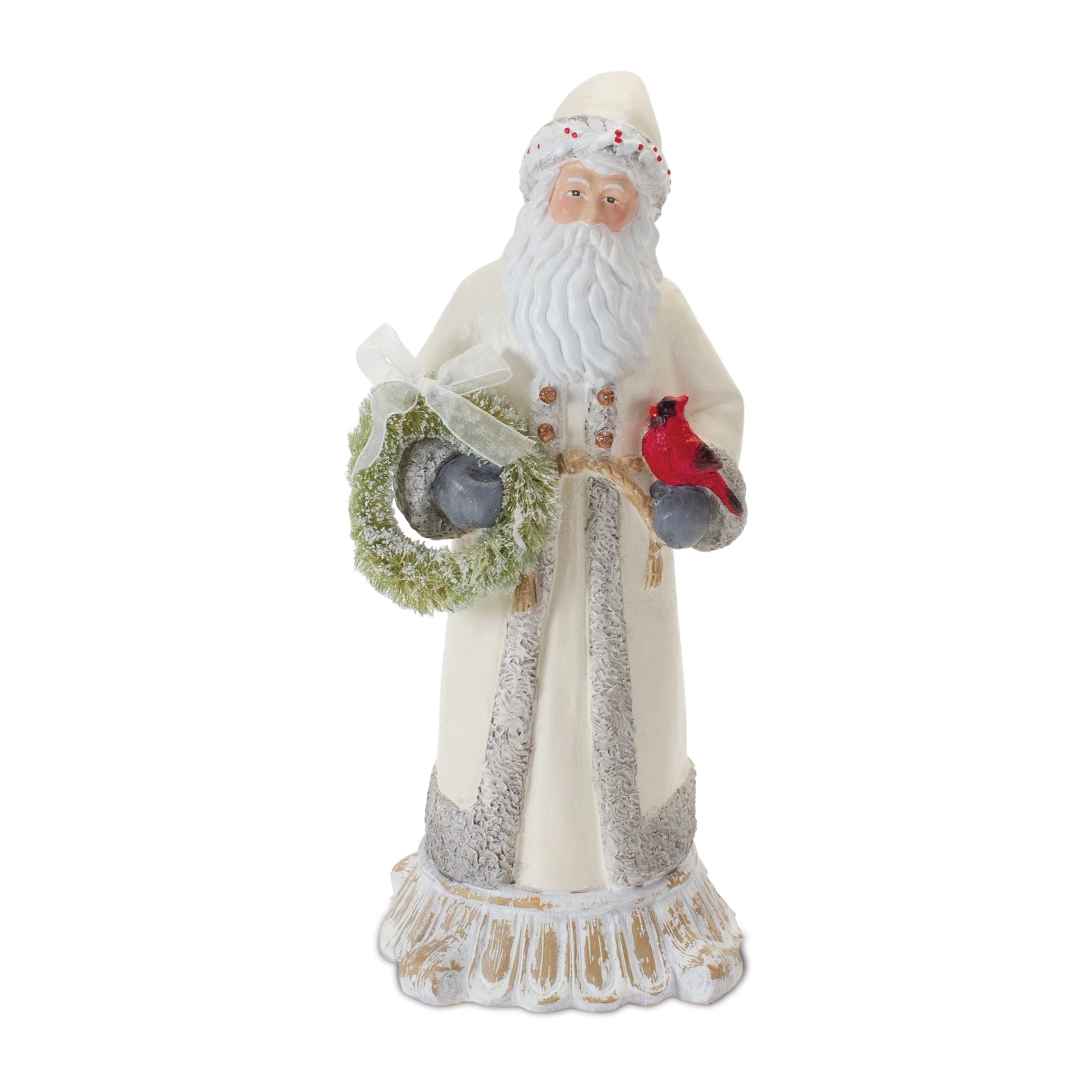 Santa W/Cardinal & Wreath 12”H Resin