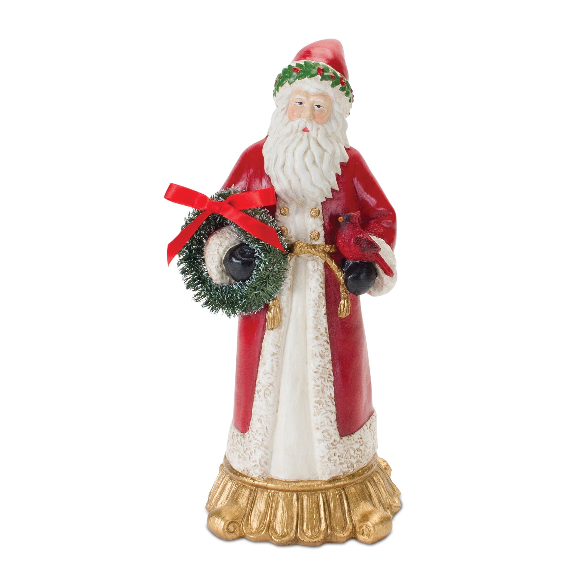 Santa W/Cardinal & Wreath 12”H Resin