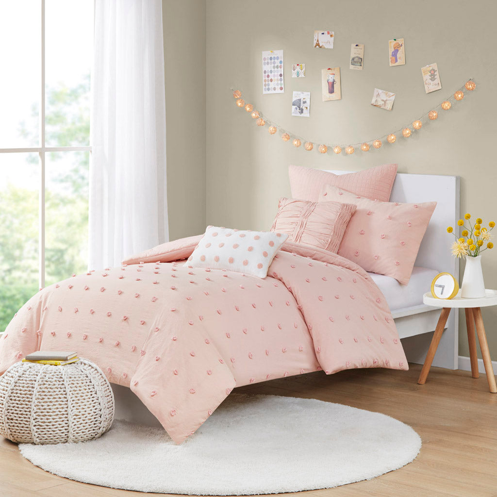 Brooklyn Cotton Jacquard Duvet Cover Set with Euro Shams and Throw Pillows