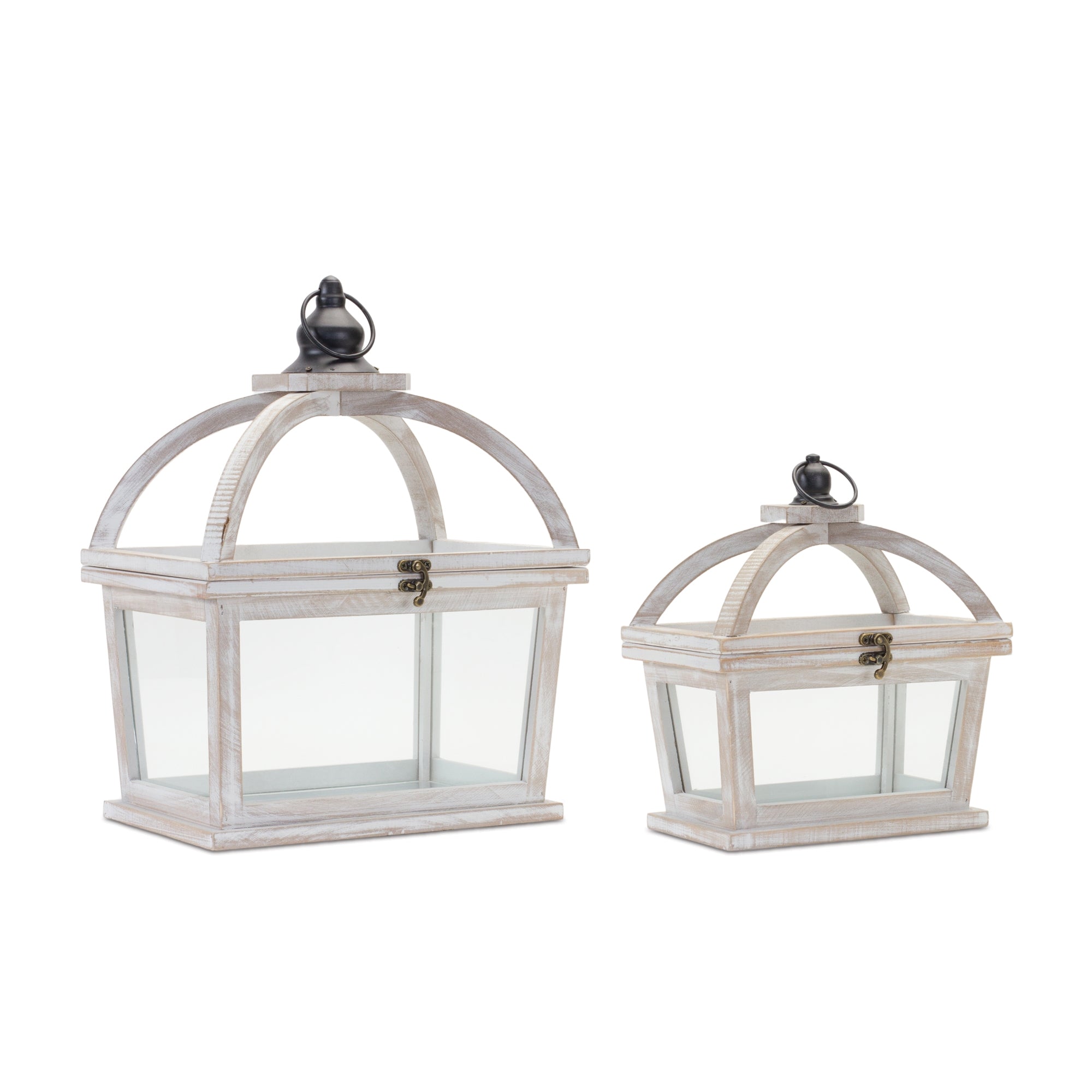 Lantern (Set of 2) 9.5"L x 11"H, 12.25"L x 16"H Wood/Glass