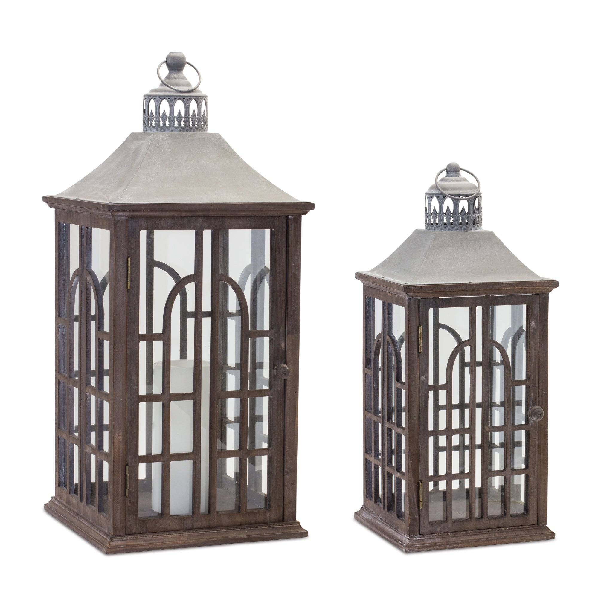 Lantern (Set of 2) 22.5"H, 29"H Wood/Glass