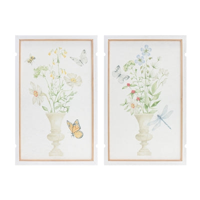 Framed Floral & Butterfly Print (2 Asst) 12.5"L x 19"H MDF/Paper