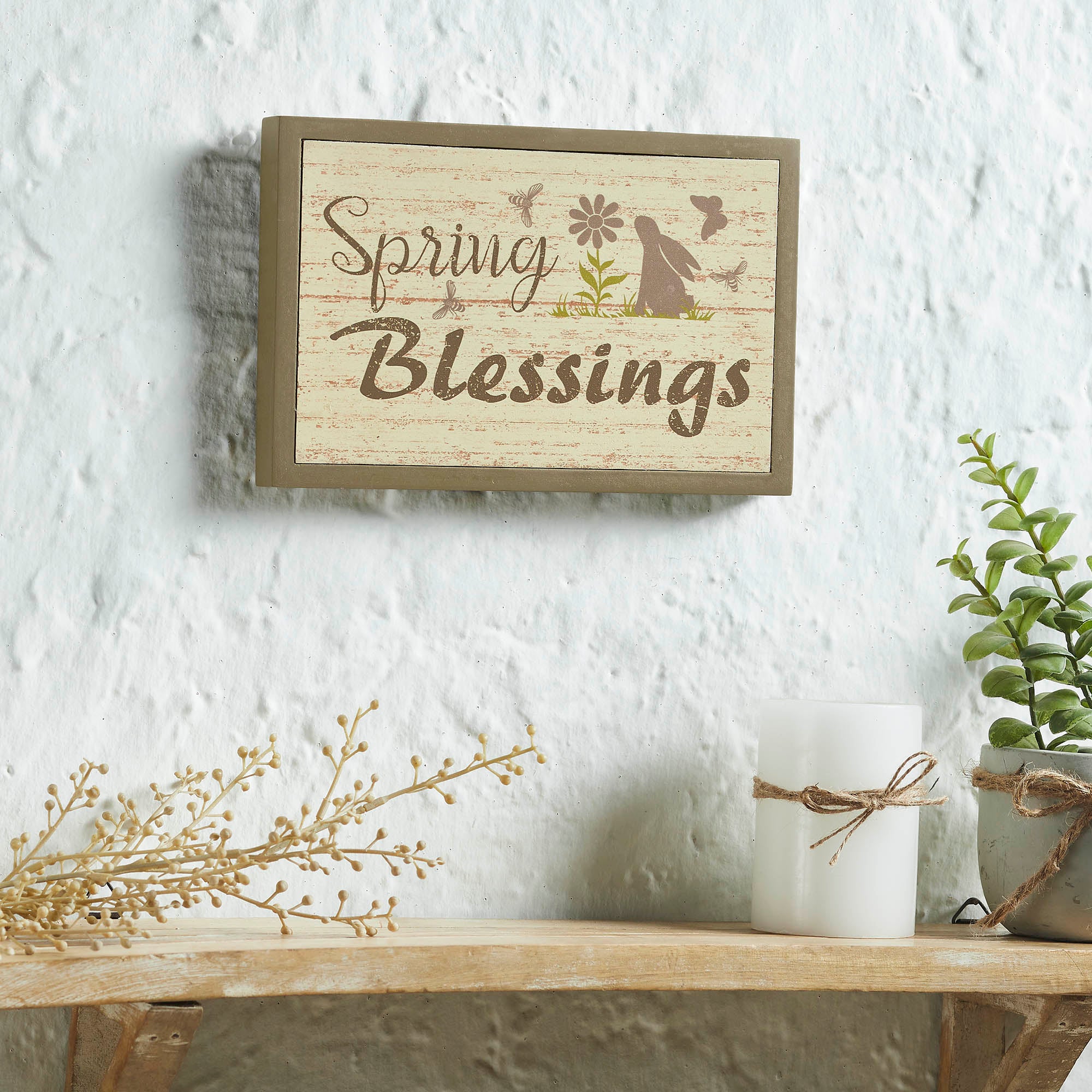 Bunny Hop Spring Blessings MDF Framed Wall Sign