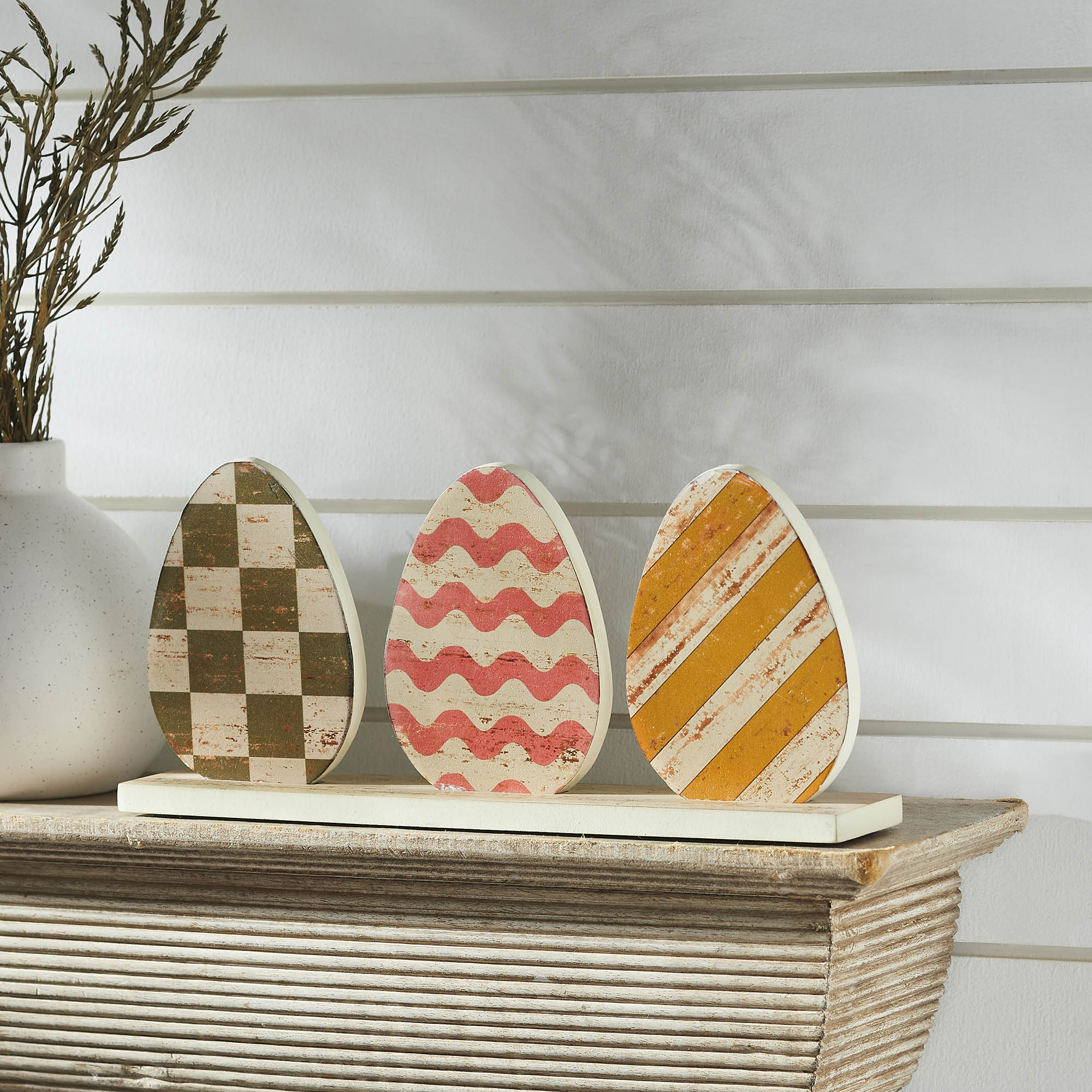 Bunny Hop MDF 3 Painted Eggs w/ Base