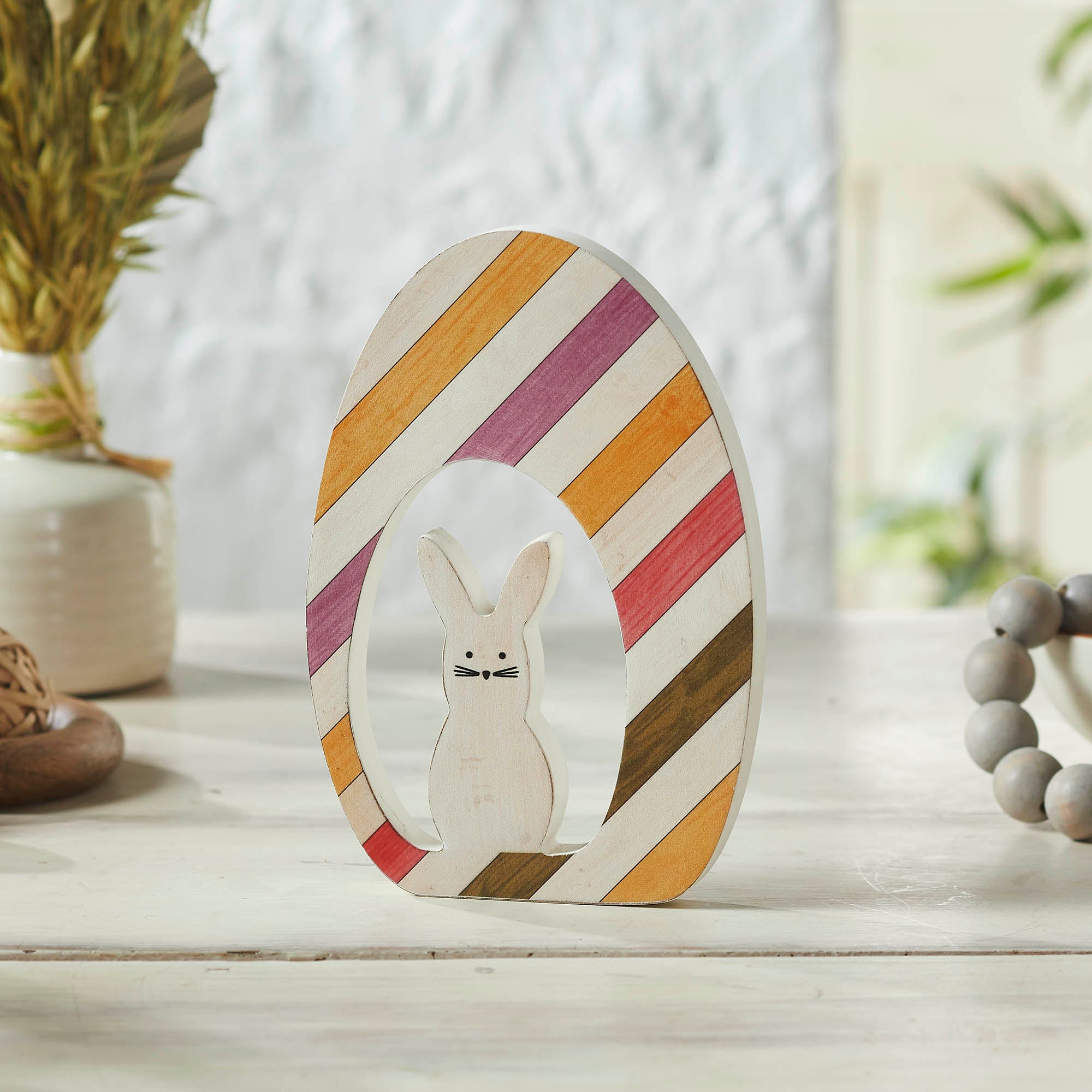 Bunny Hop MDF Bunny In Striped Egg