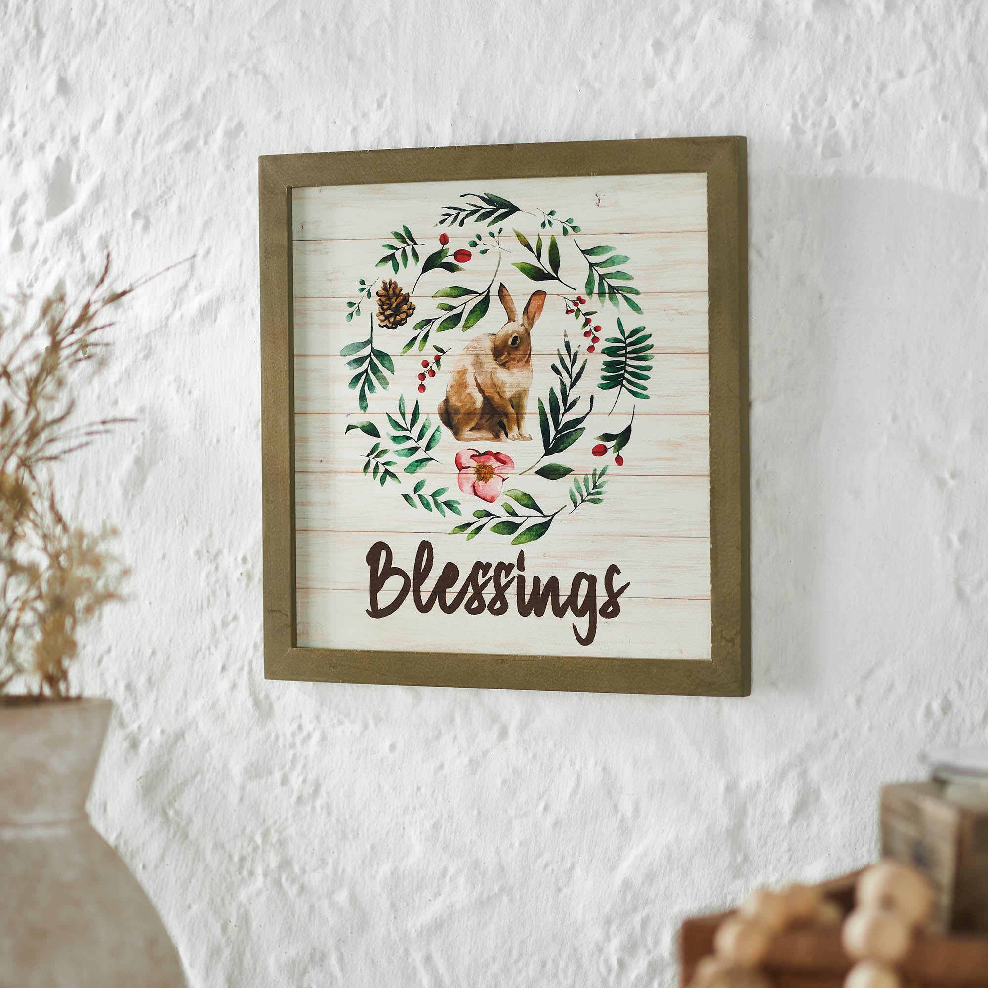 Bunny Hop Blessings Bunny & Wreath MDF Wall Sign