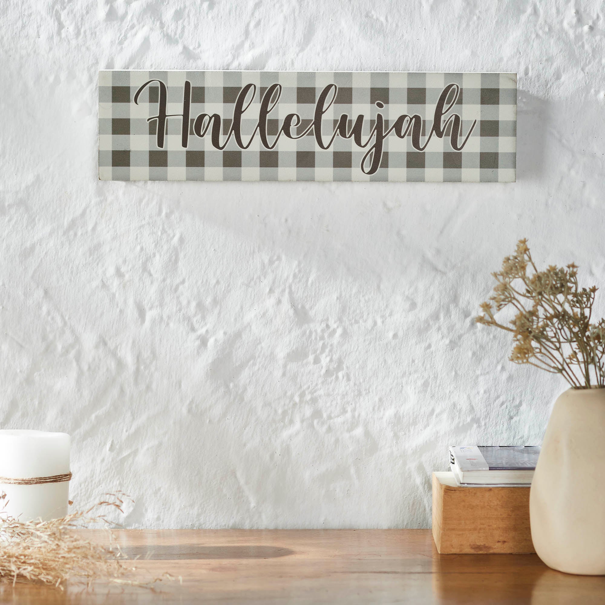 Celebrate Grace Hallelujah Grey Check MDF Wall Sign