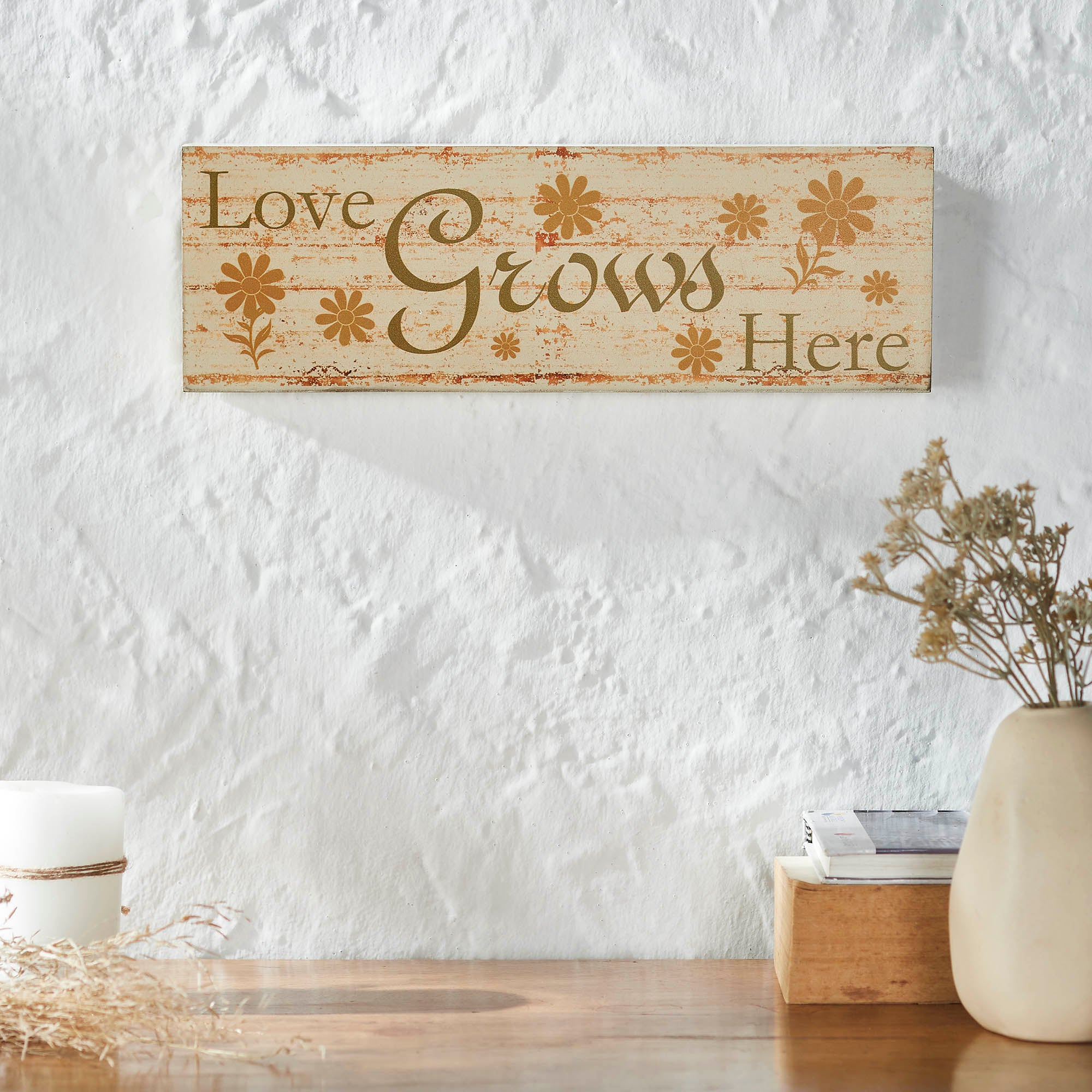 Spring In Bloom Love Grows Here w/ Daisies MDF Wall Sign