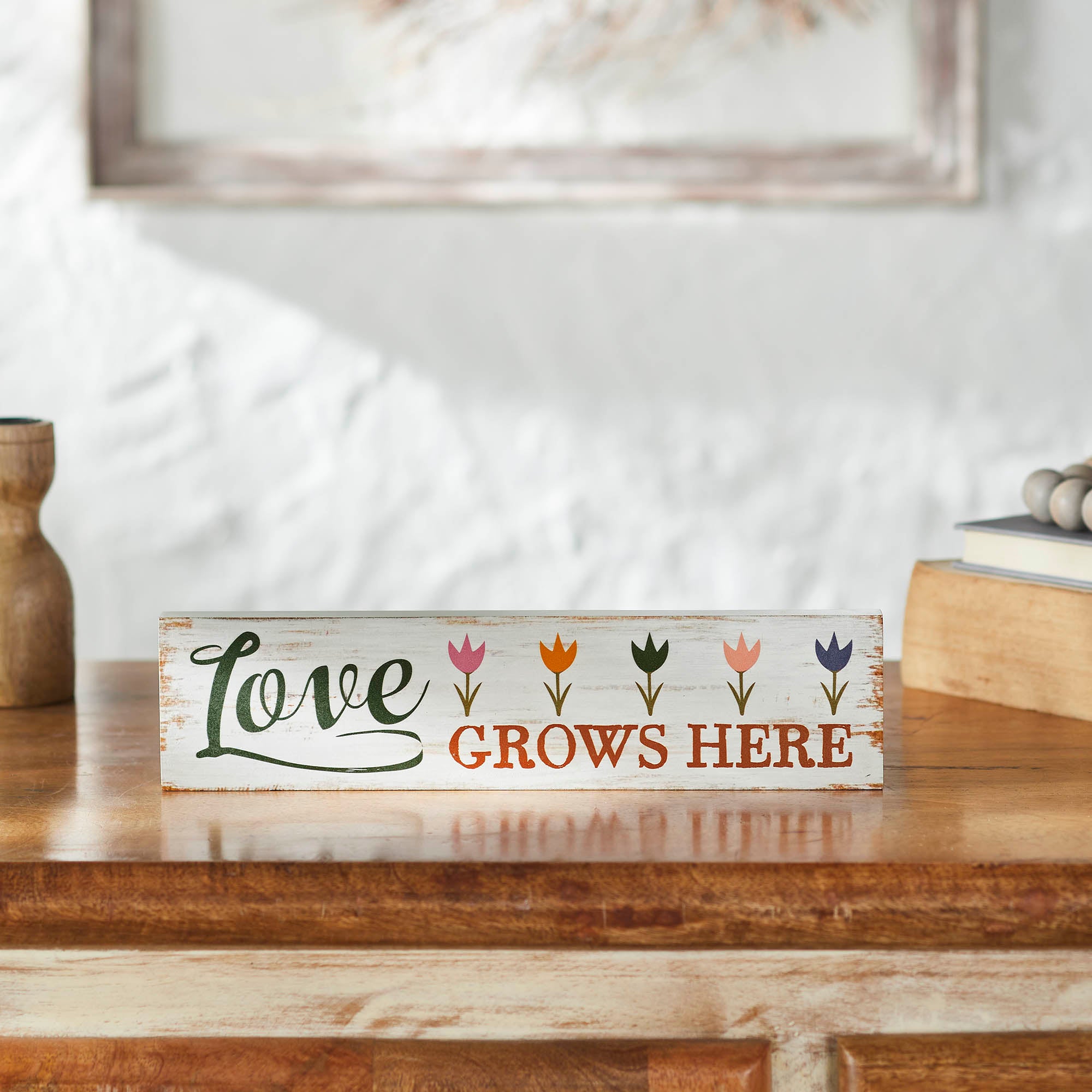 Spring In Bloom Love Grows Here w/ Tulips MDF Wall Sign