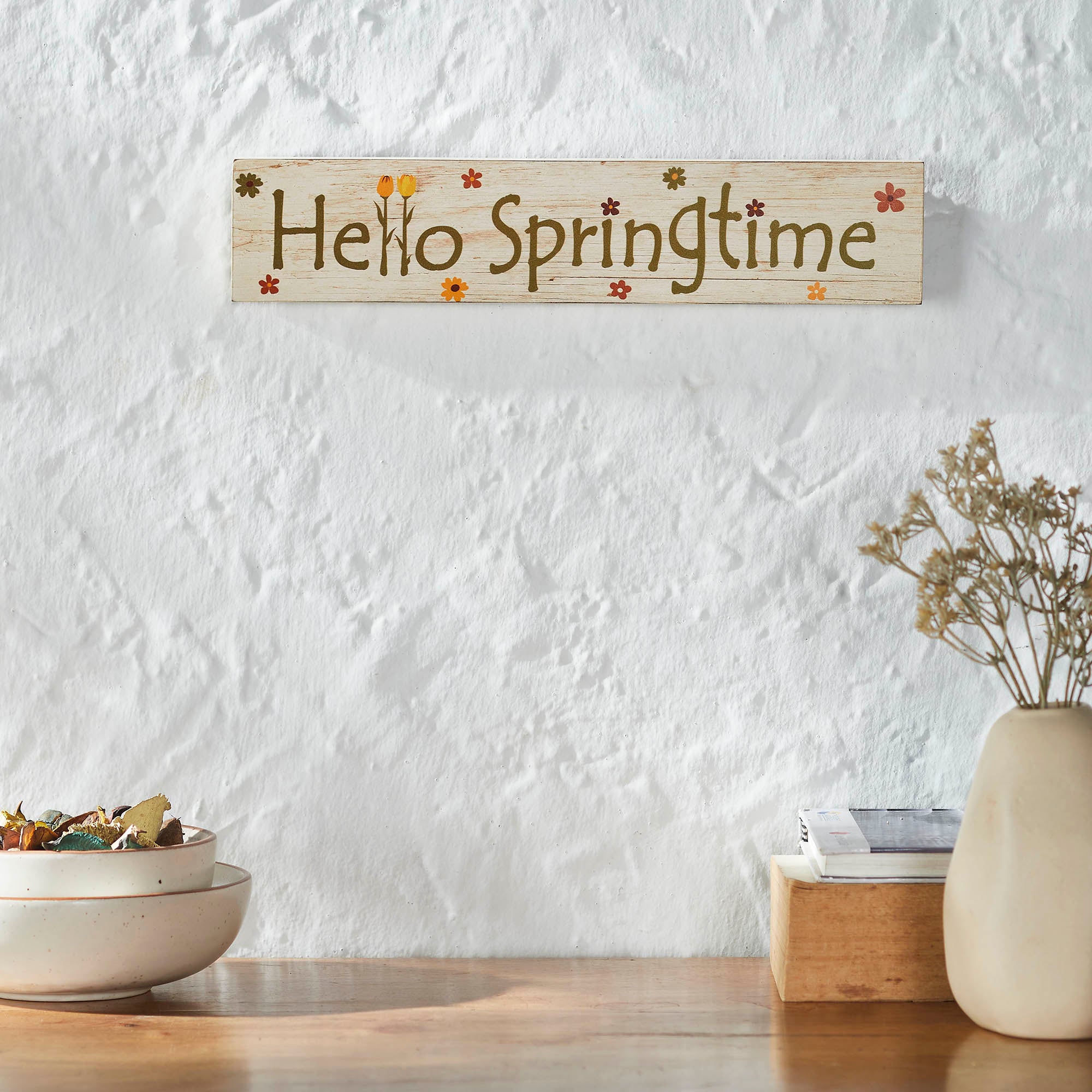 Spring In Bloom Hello Springtime w/ Flowers MDF Wall Sign