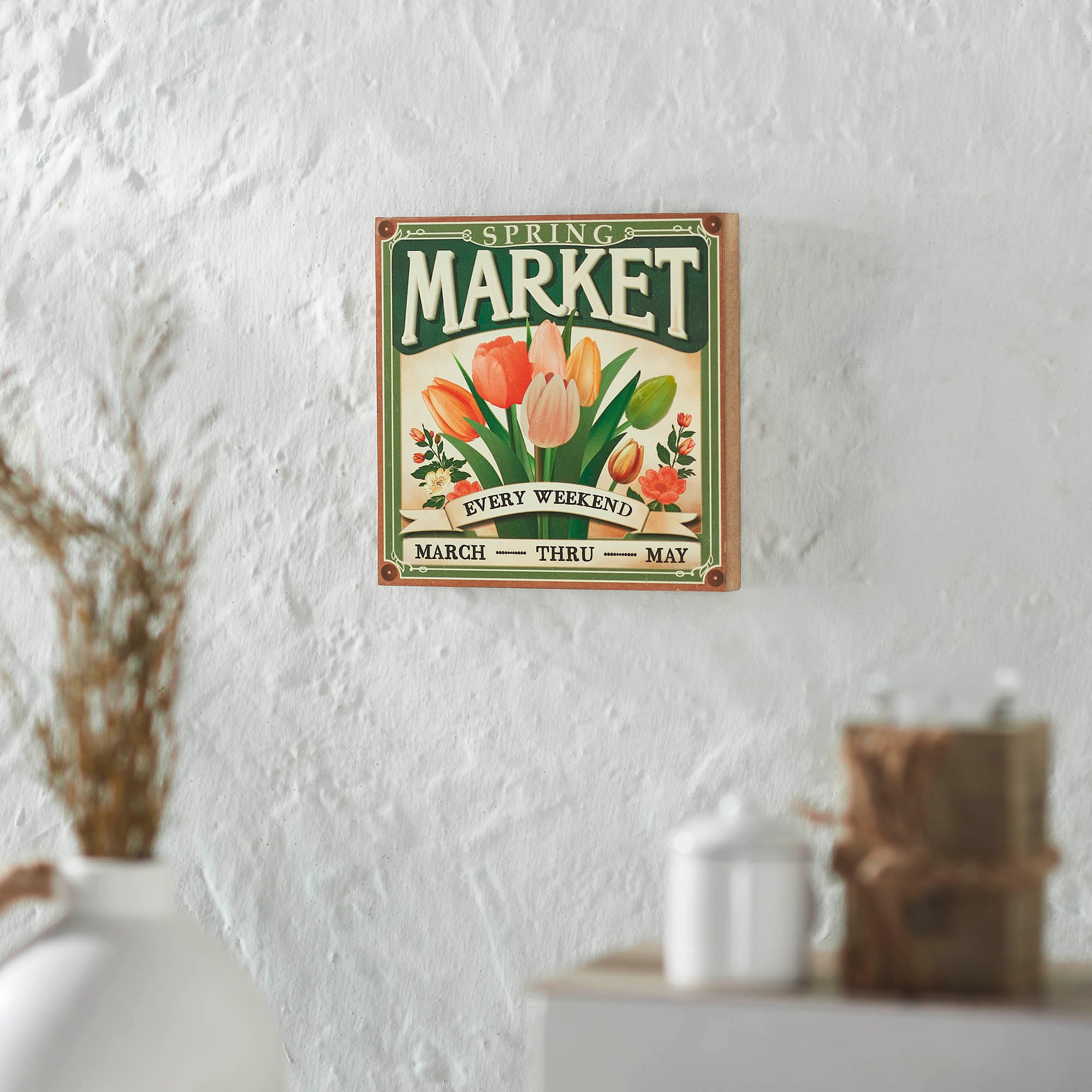 Spring In Bloom Spring Market Flowers Sale MDF Block Sign