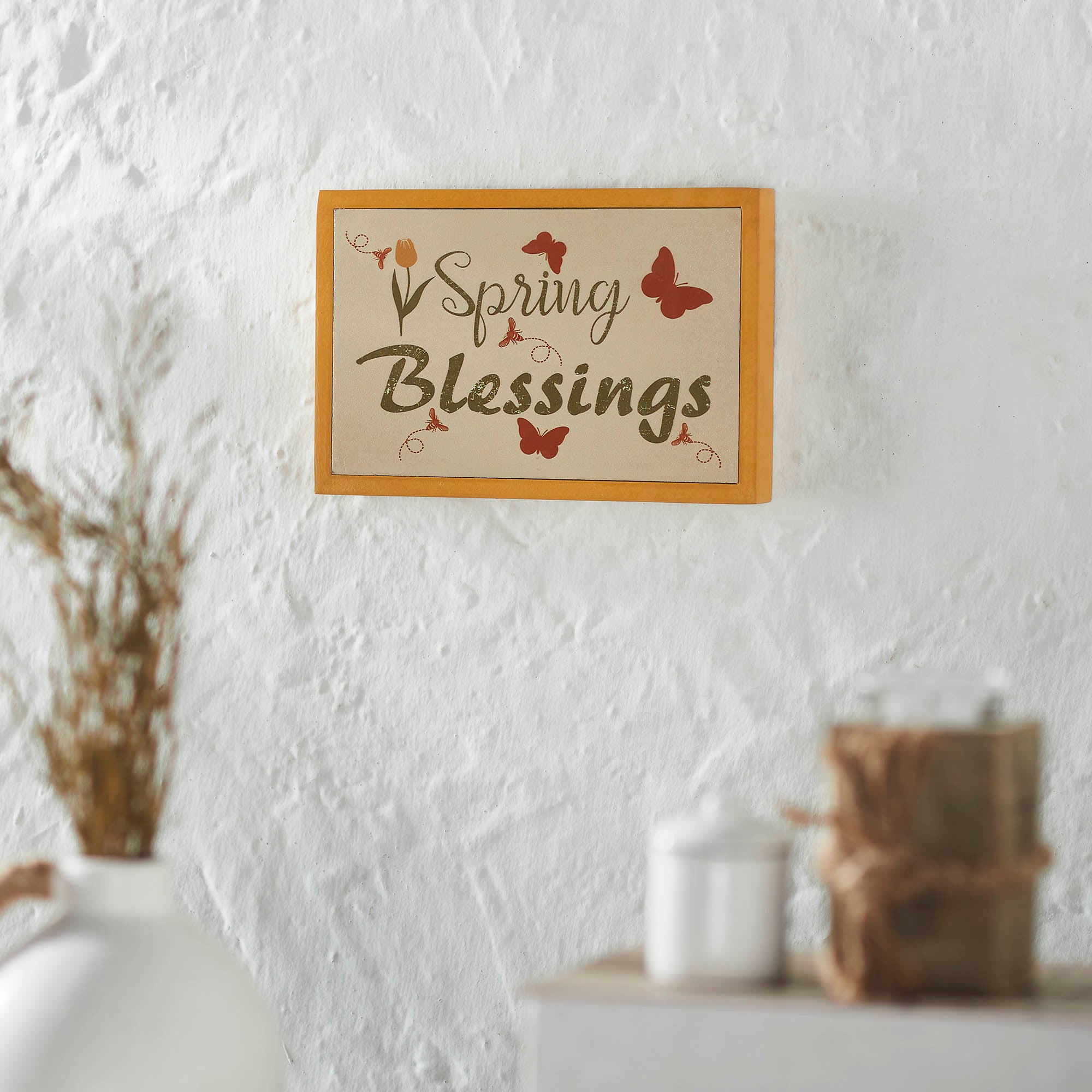 Spring In Bloom Spring Blessings w/ Butterflies MDF Framed Wall Sign