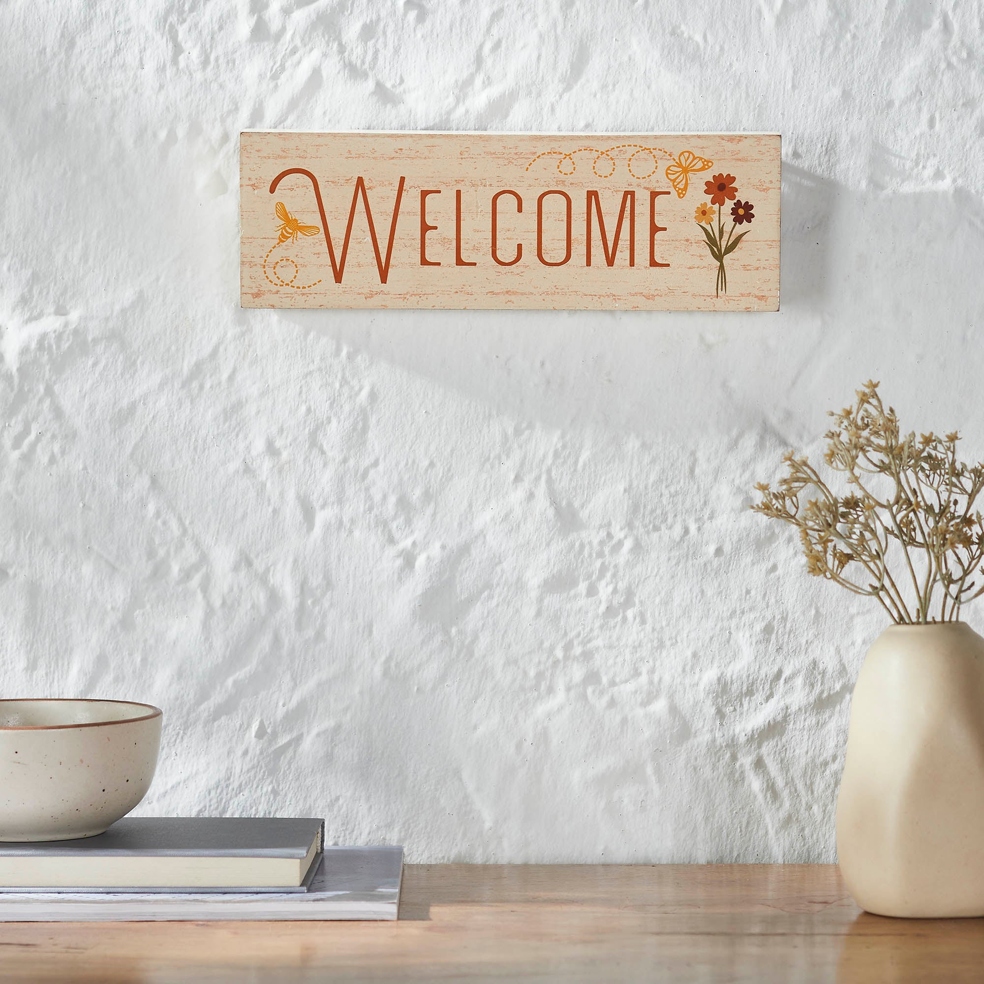 Spring In Bloom Welcome w/ Butterfly & Bee MDF Wall Sign