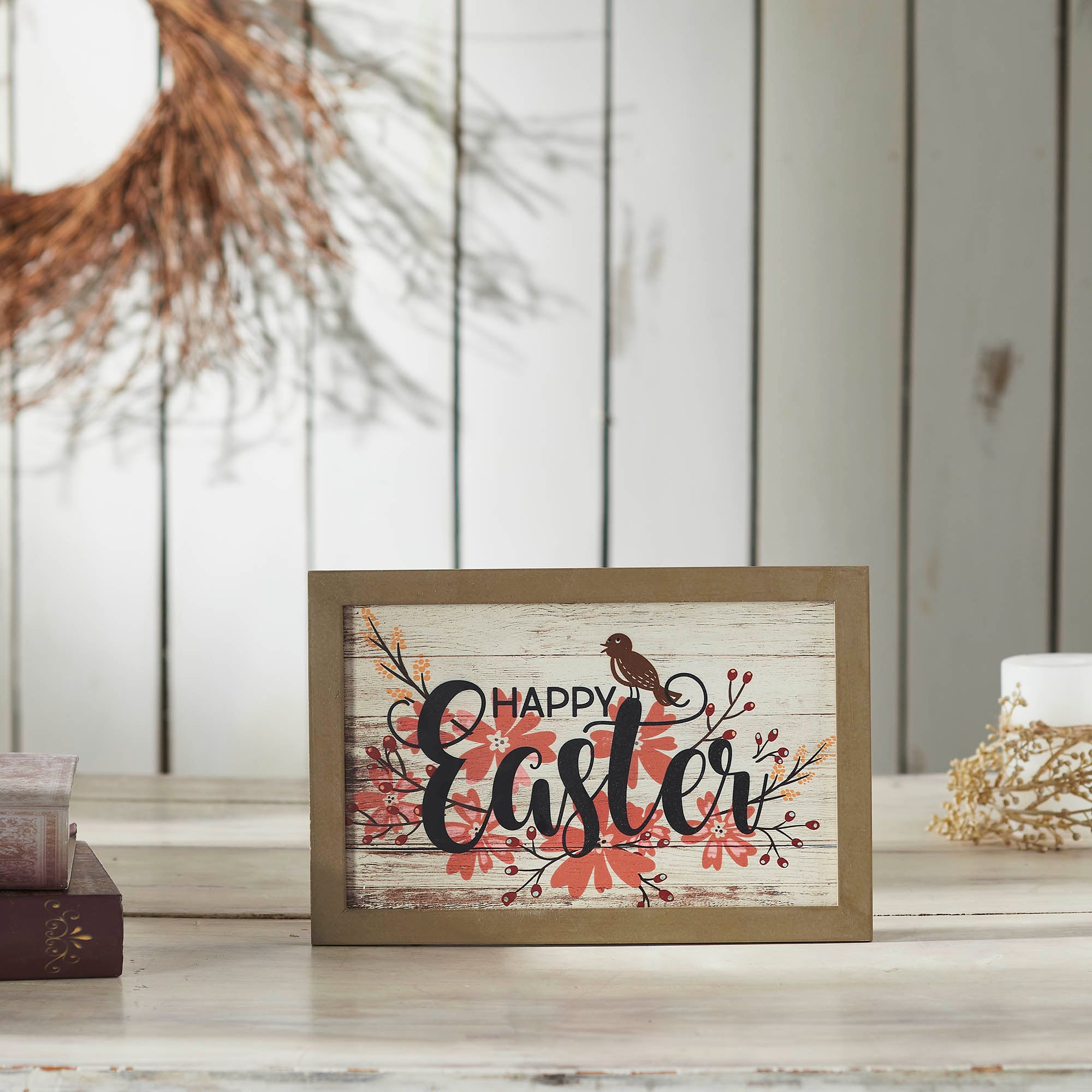 Spring In Bloom Happy Easter Floral w/ Songbird MDF Wall Sign