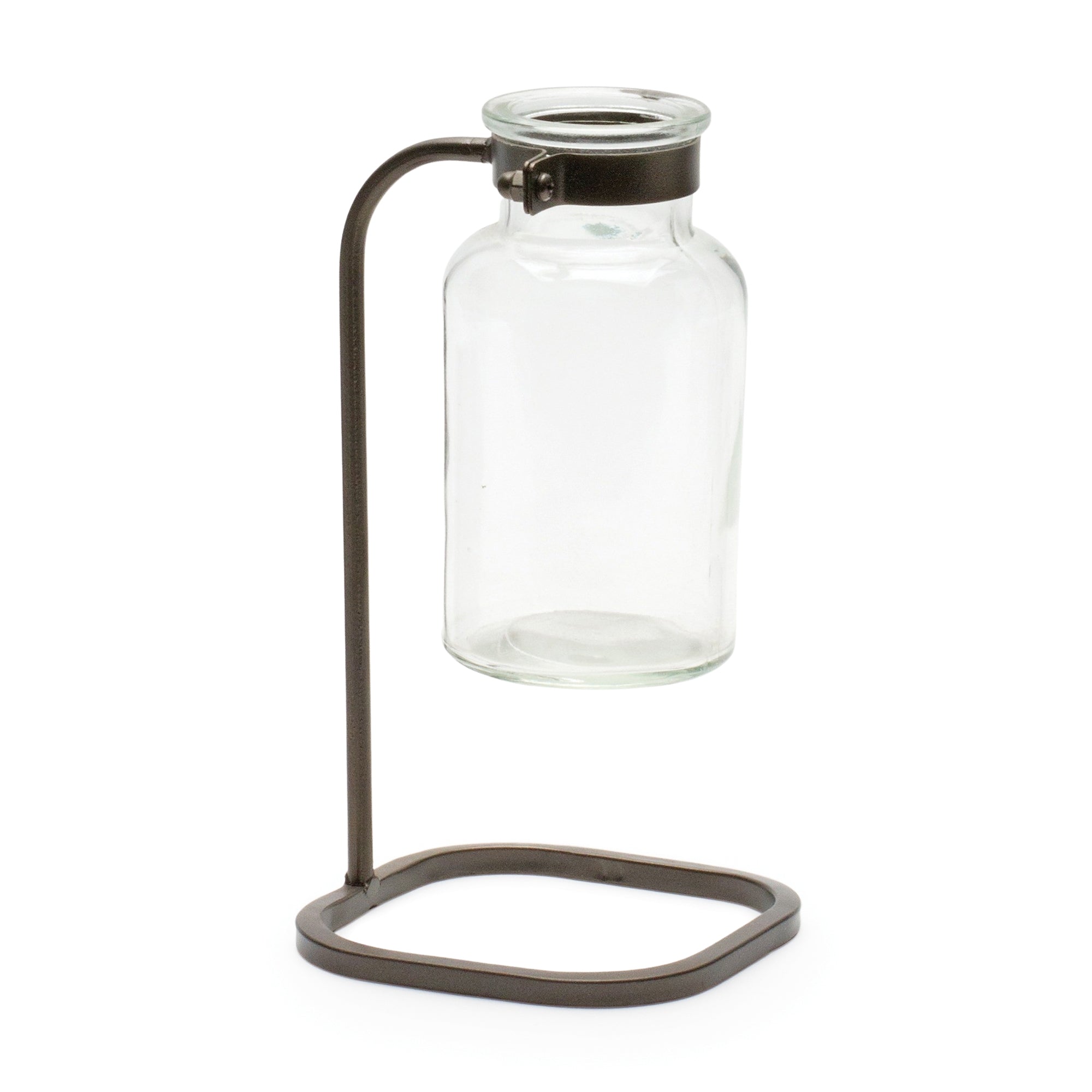 Bottle Vase in Stand 7.5”H Iron/Glass