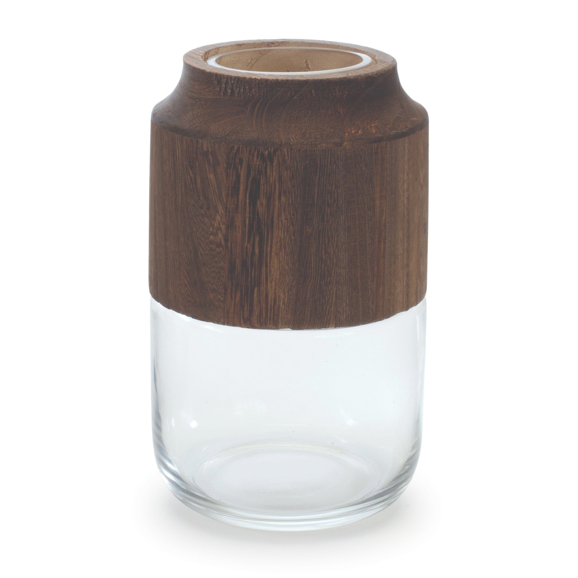 Container 5.5"D x 9"H Glass/Wood