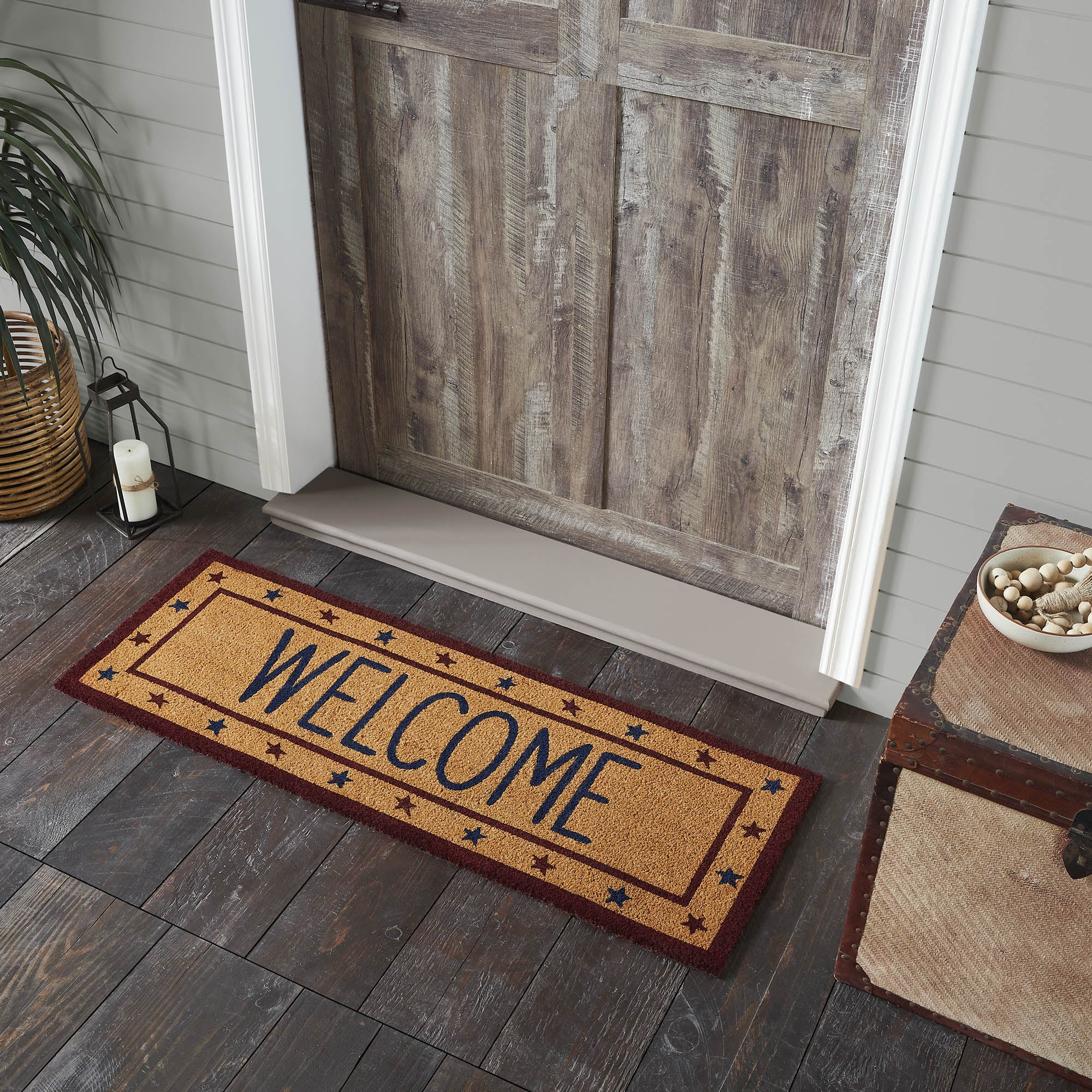 Patriotic Stars Welcome Coir Rug Rect 17x48