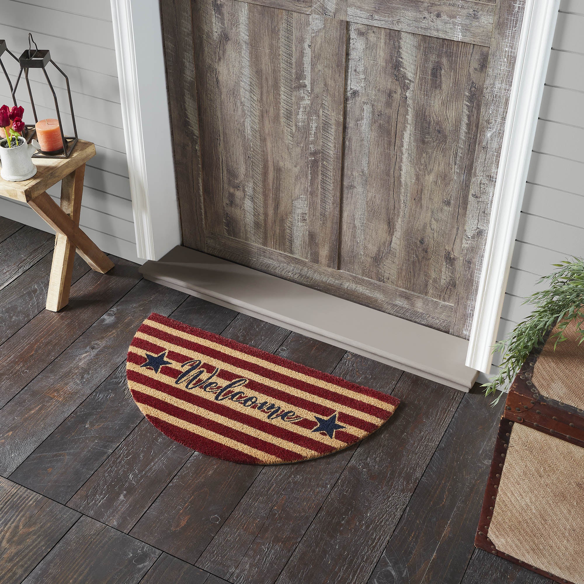 Patriotic Stripes Coir Welcome Rug Half Circle 16.5x33