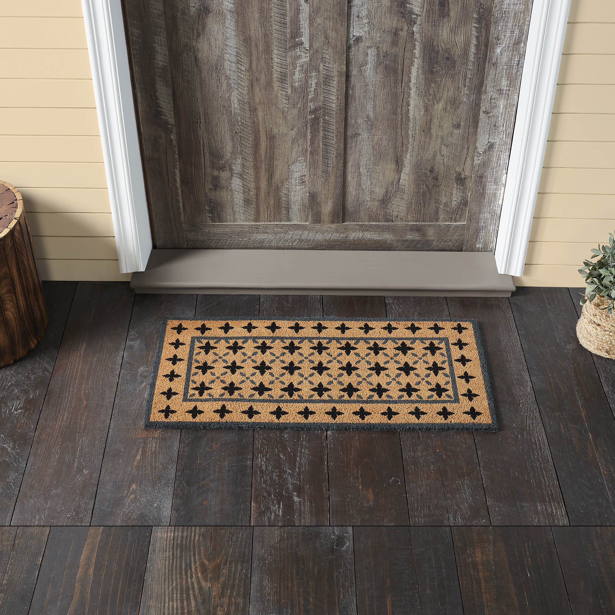 Charleston Mosaic Black Grey Coir Rug Rect 17x36