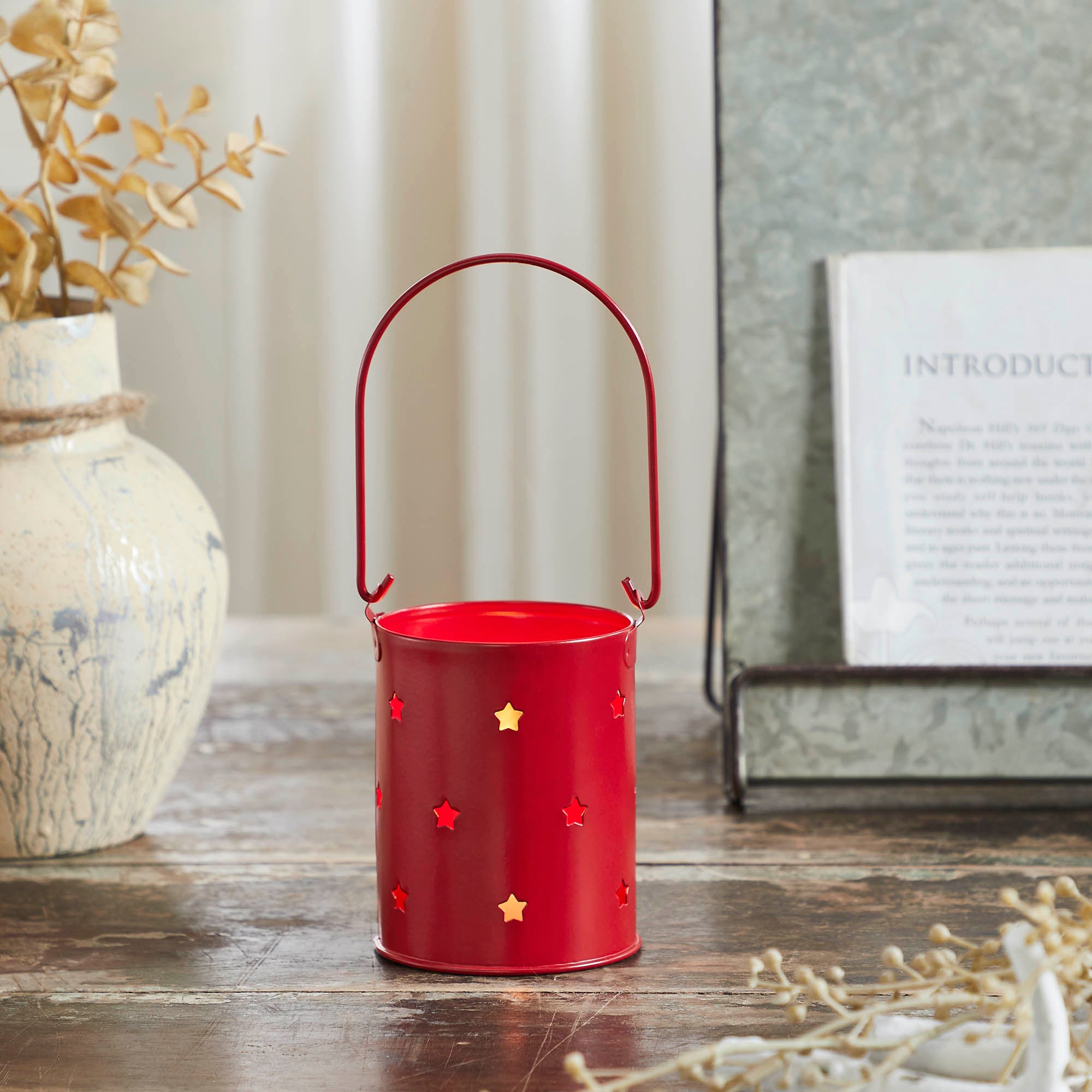 Starry Night Red Metal Candle Holder