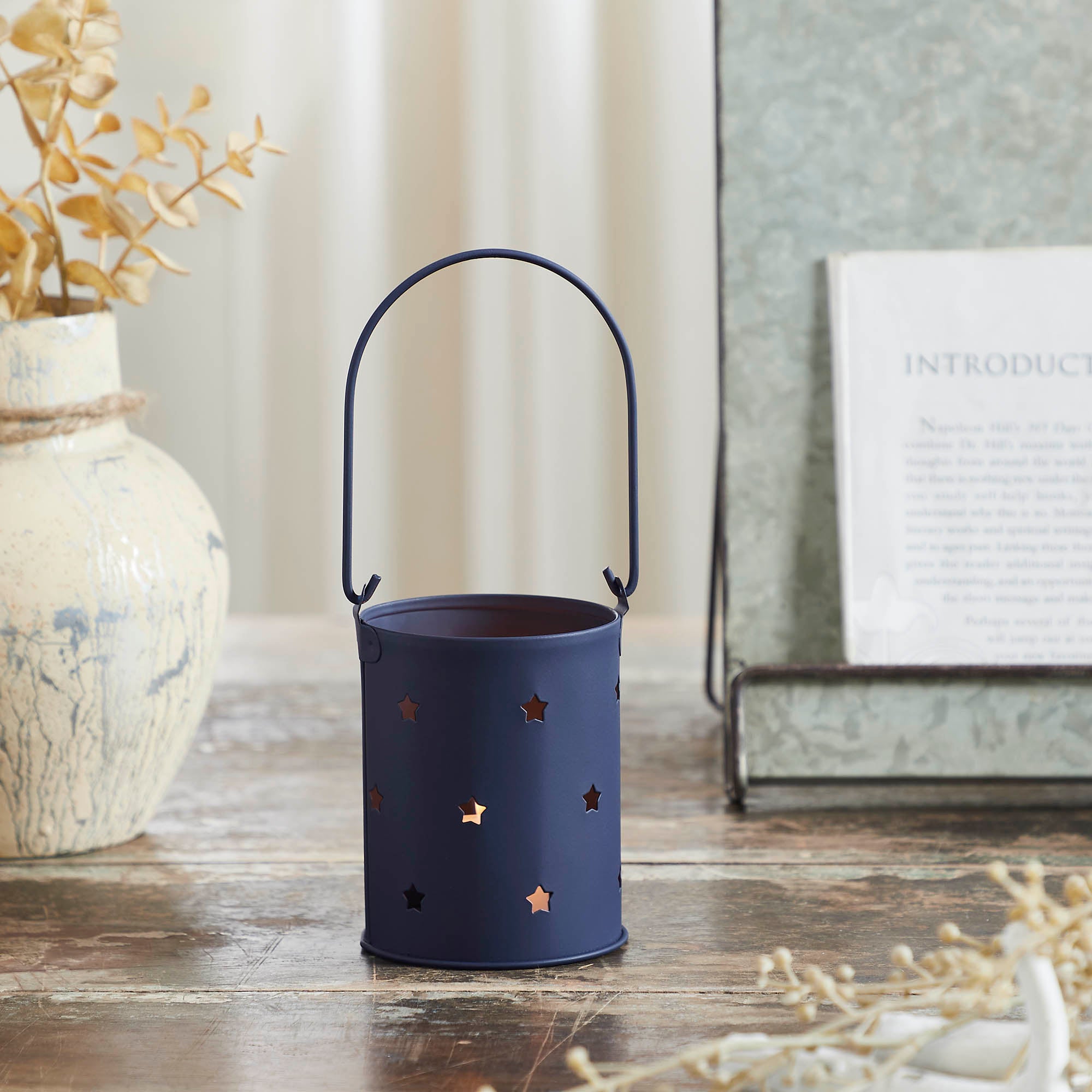 Starry Night Navy Metal Candle Holder