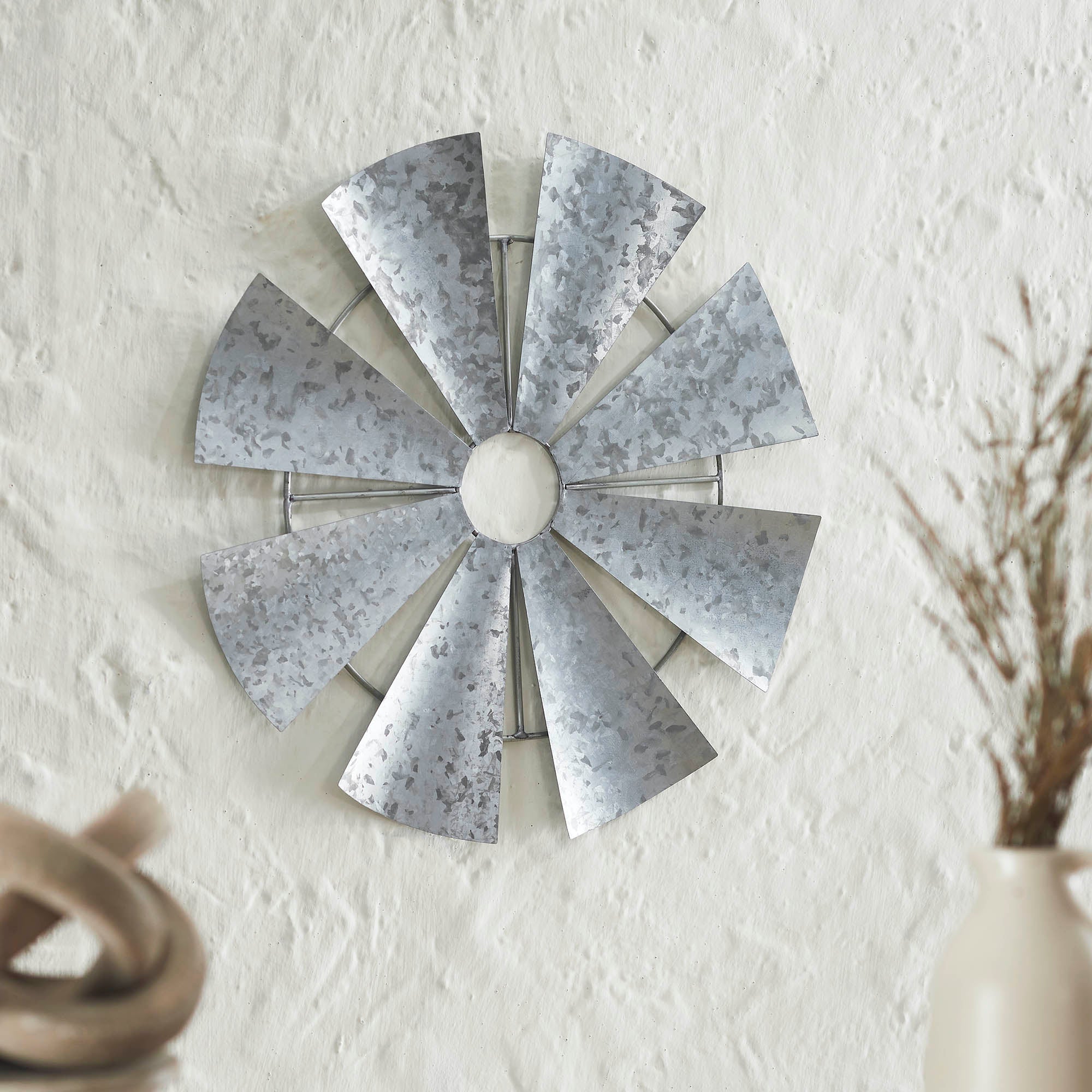 Galvanized Metal Windmill Blades Wall Hanging
