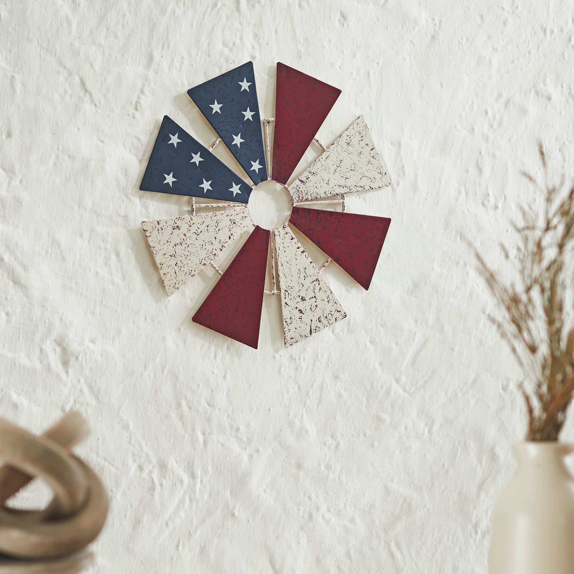 USA Flag Metal Windmill Blades Wall Hanging
