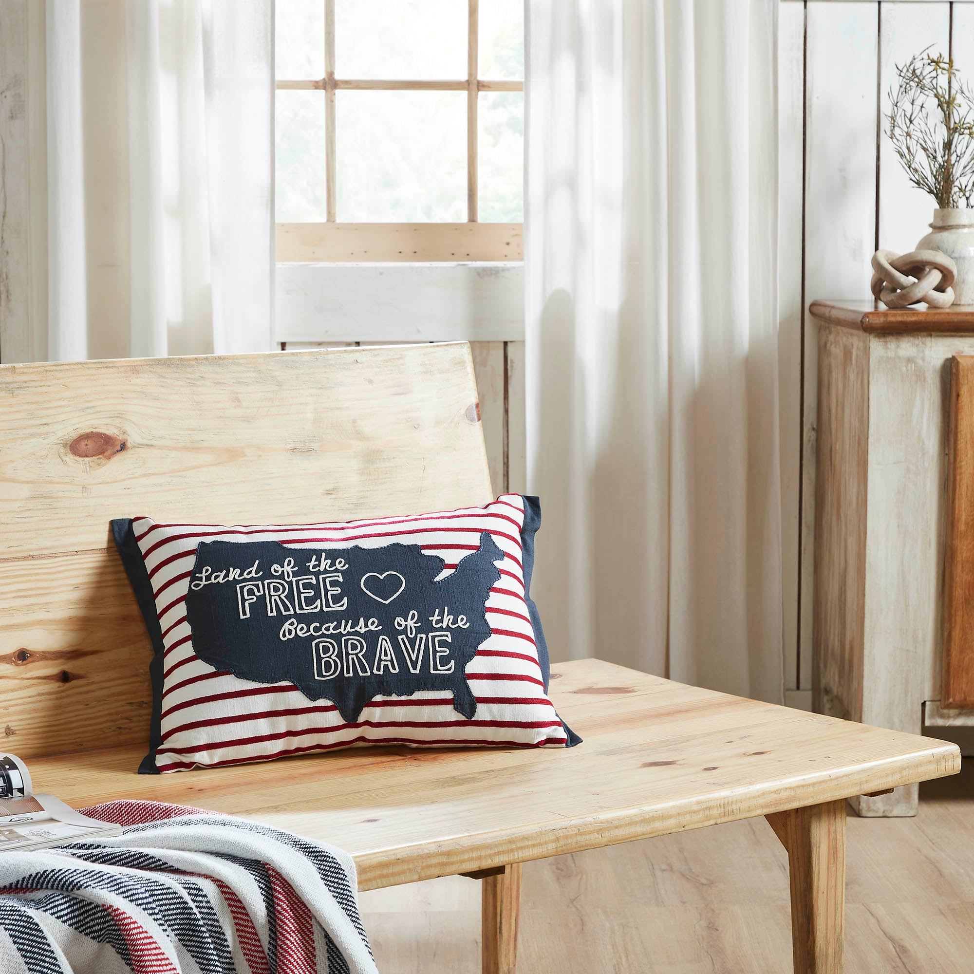 Land Of The Free Because Of The Brave American Map On Red Stripes Pillow
