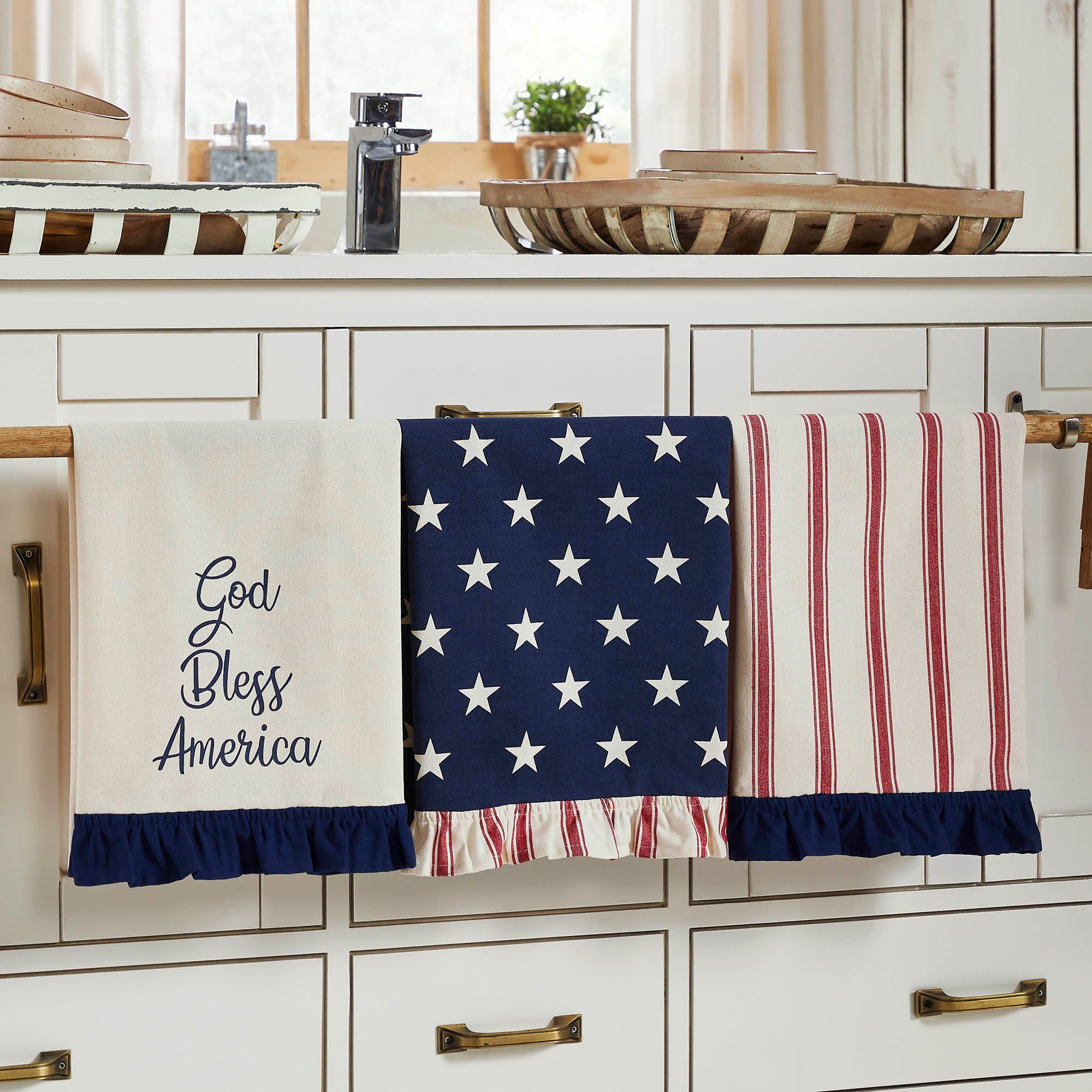 Hatteras Stars GBA Ruffled Tea Towel Set of 3