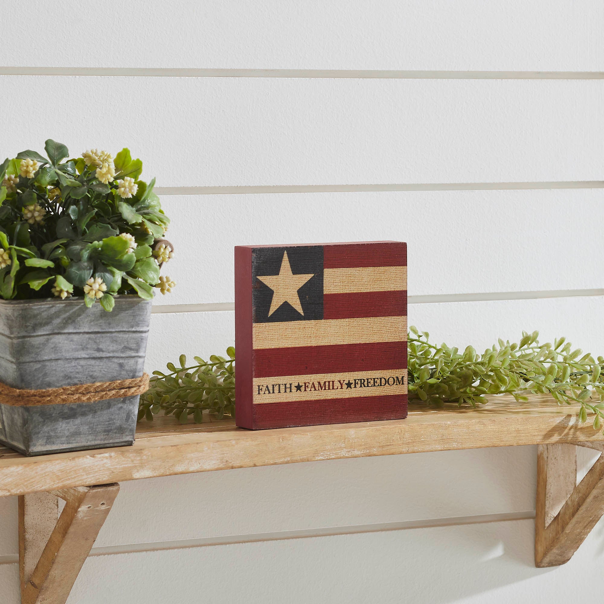 Faith Family Freedom on Flag MDF Block Sign