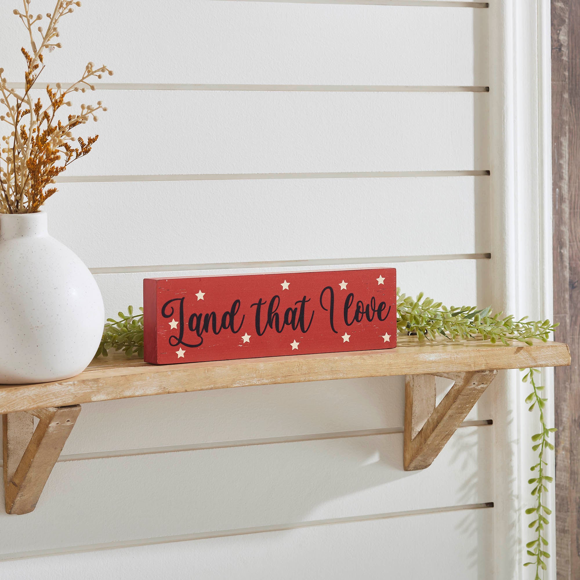 Land That I Love w/ White Stars MDF Block Sign