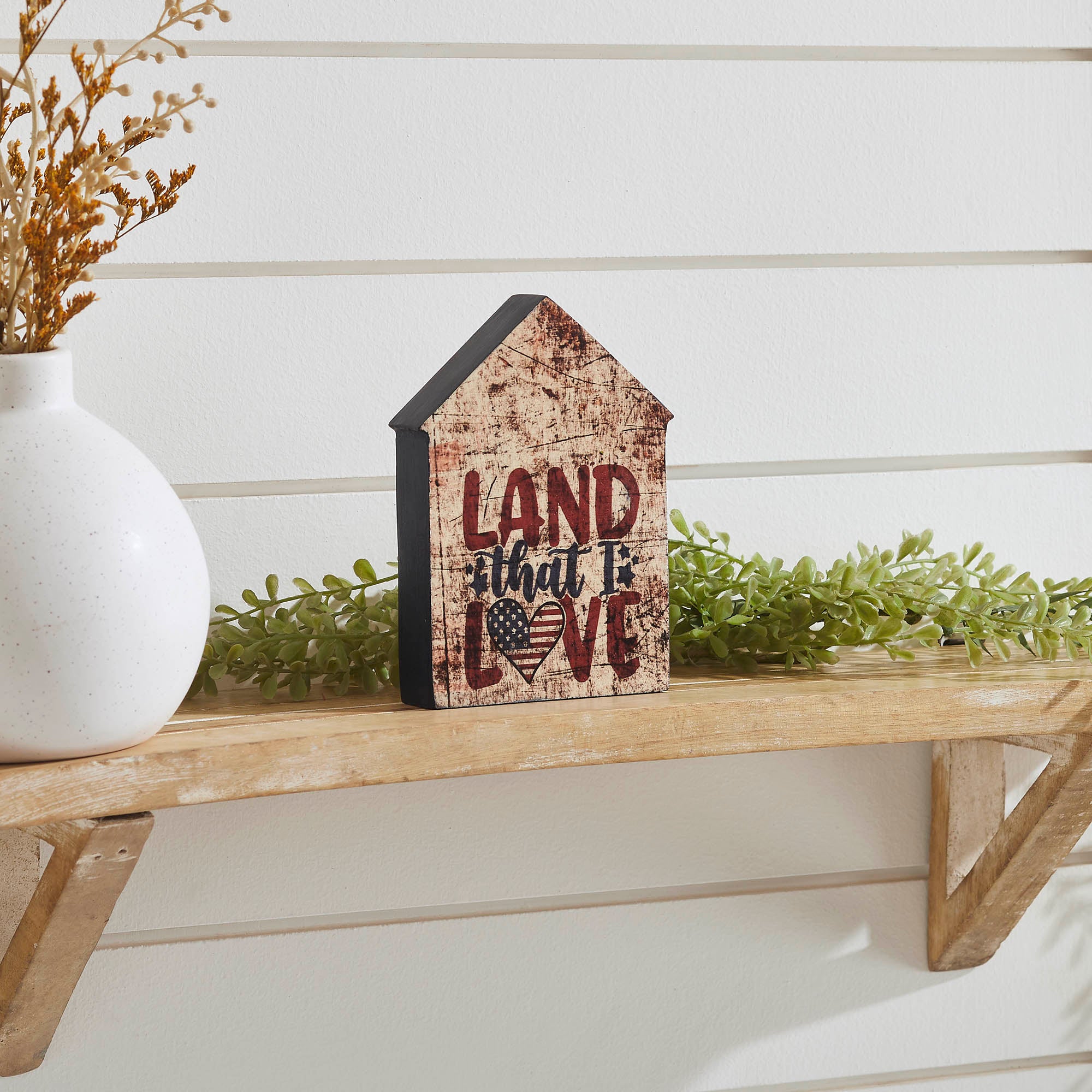 Land That I Love House Shaped Block Sign