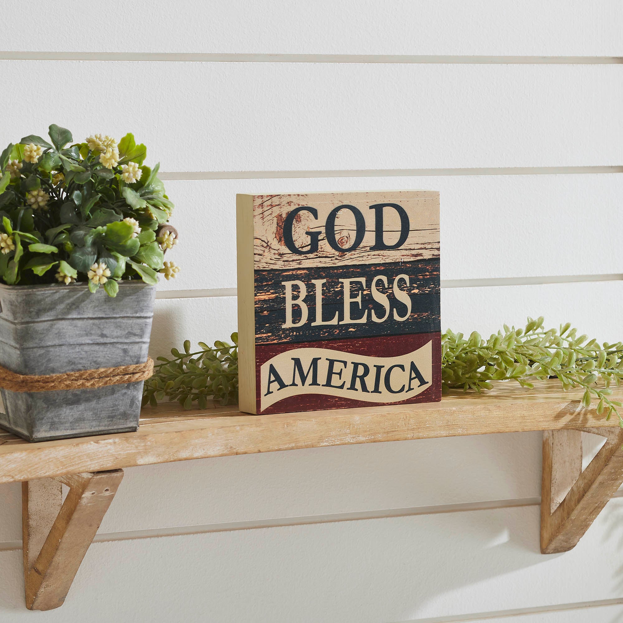 God Bless America White Blue Red MDF Block Sign