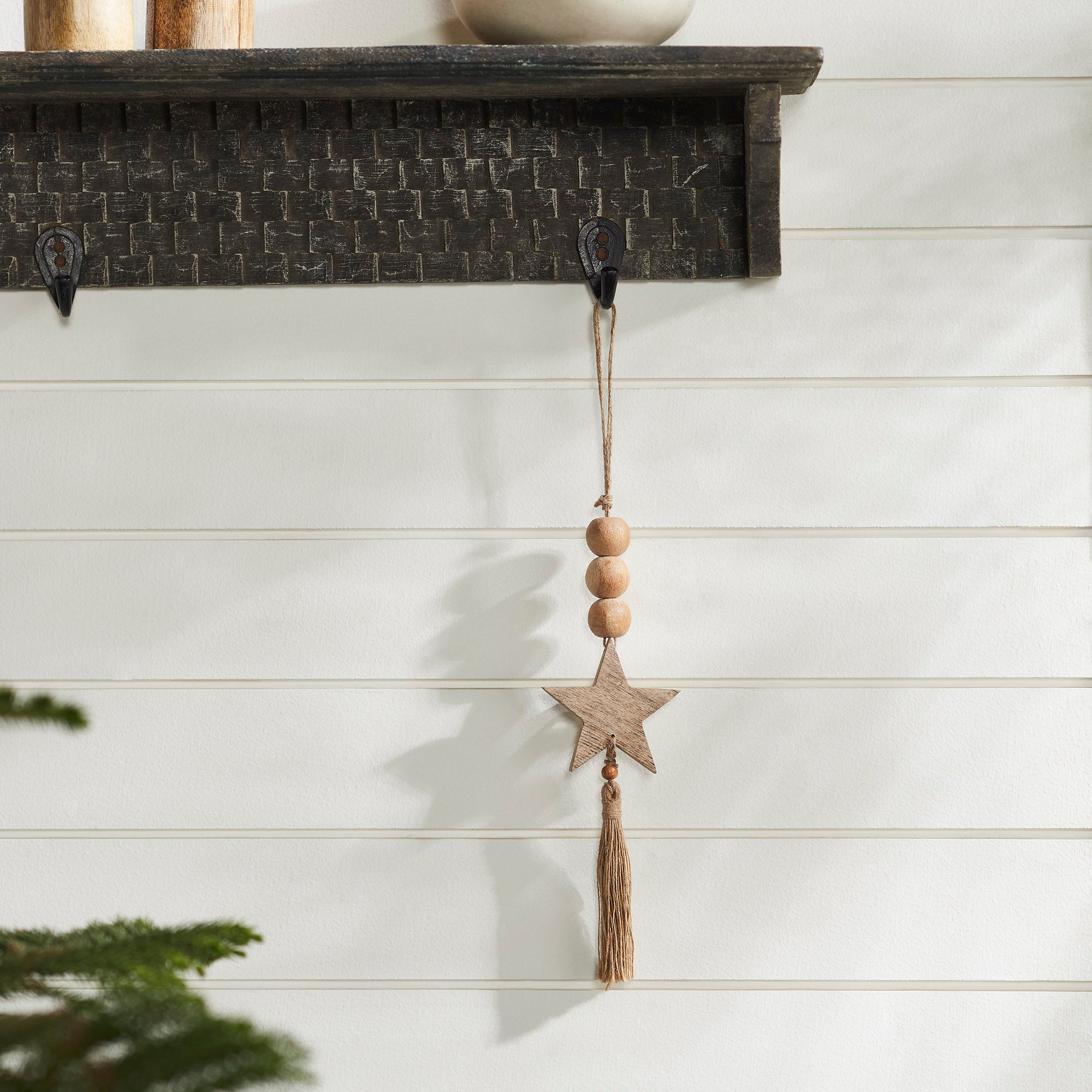 Natural Beads Star & Tassel Ornament 10x3