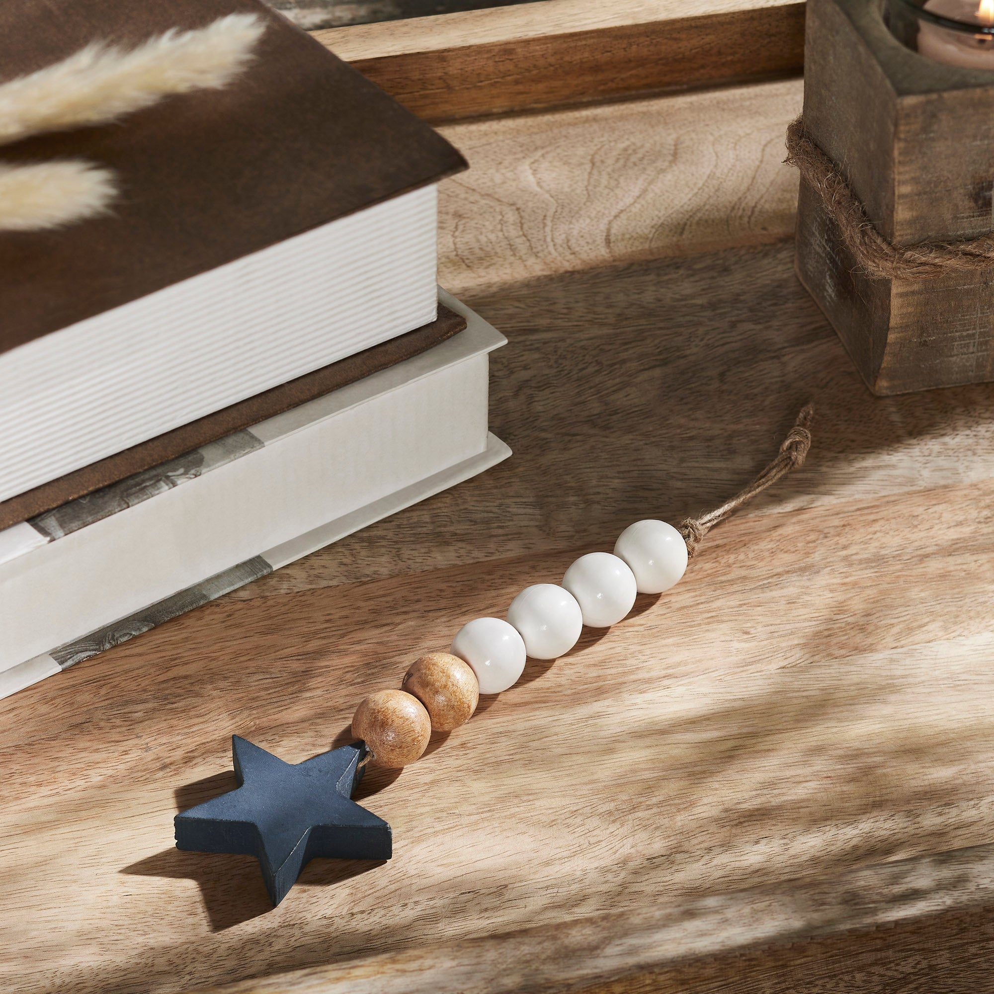 White & Natural Beads Blue Star Ornament